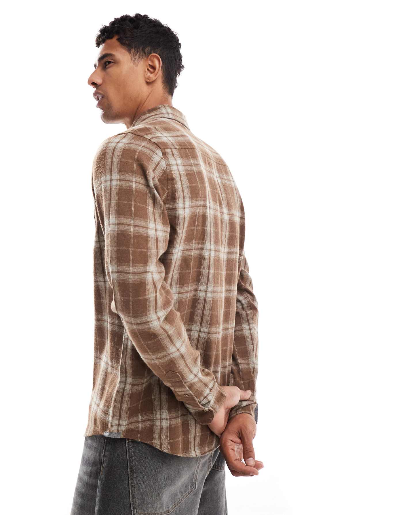 Brave Soul check shirt in brown