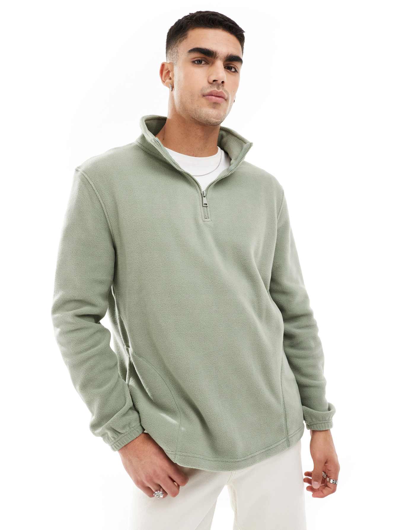 Brave Soul oversized fleece half zip sweatshirt in sage green