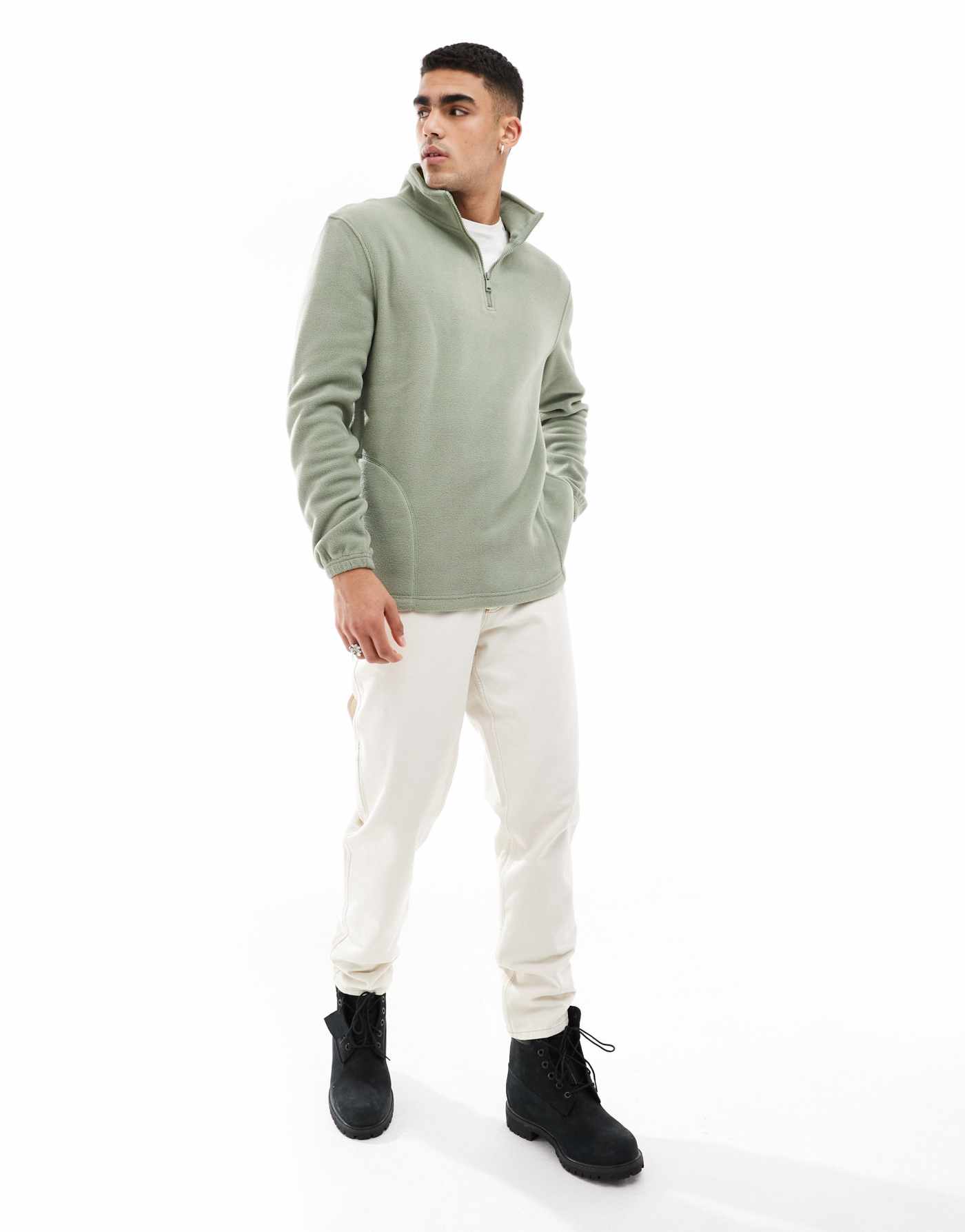 Brave Soul oversized fleece half zip sweatshirt in sage green