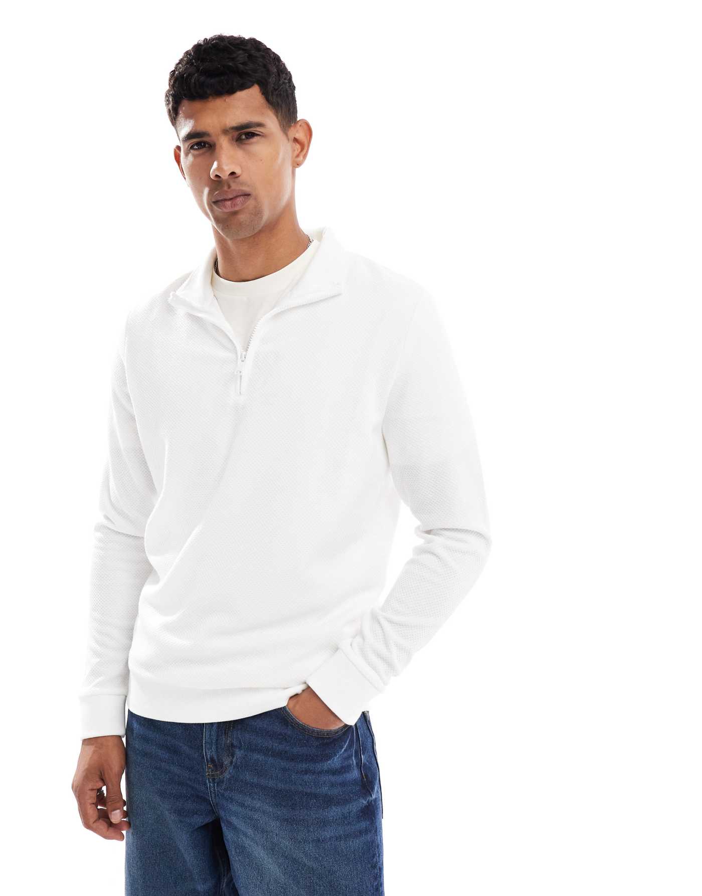 Brave Soul textured half zip sweatshirt in cream