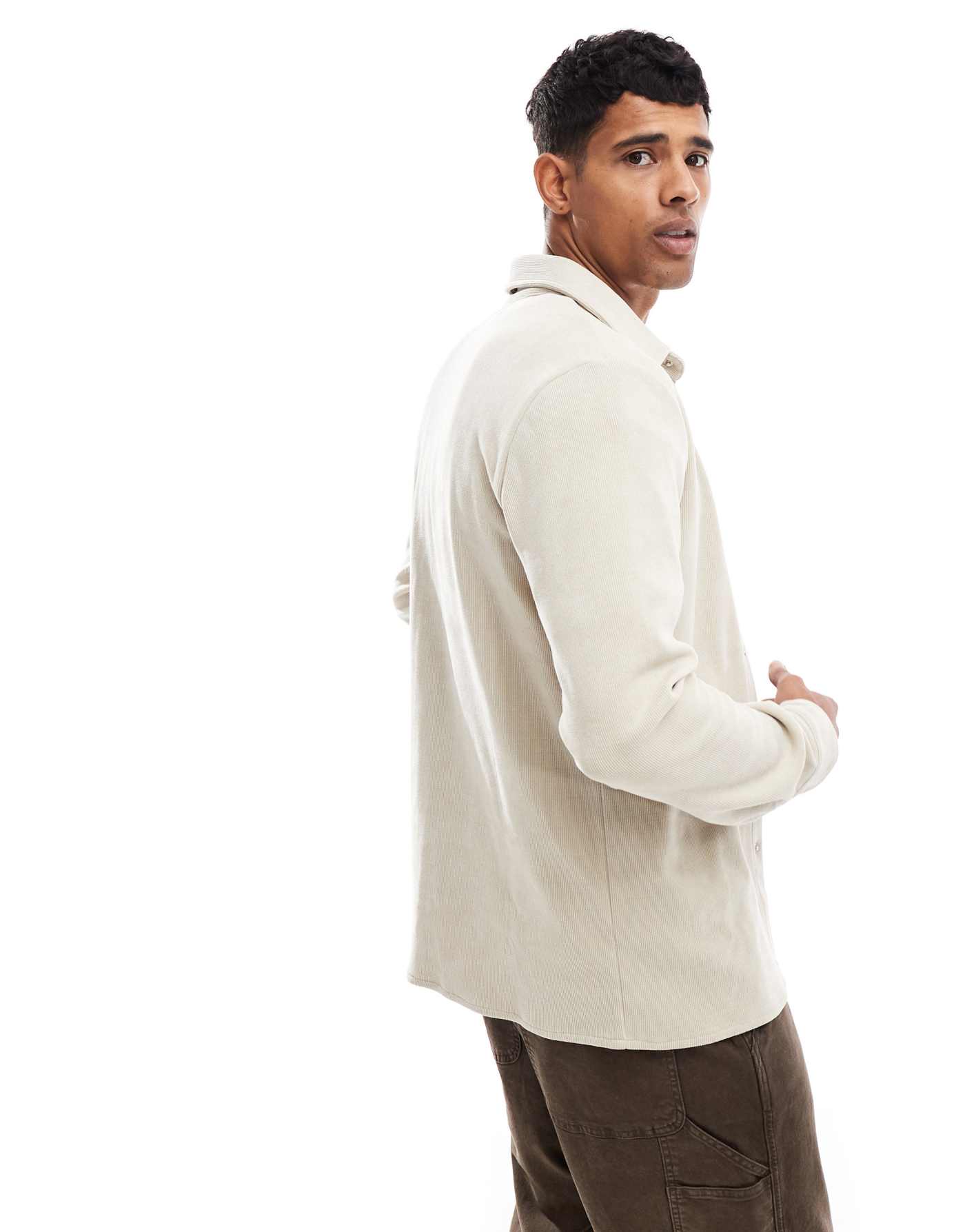 Brave Soul cord overshirt in stone