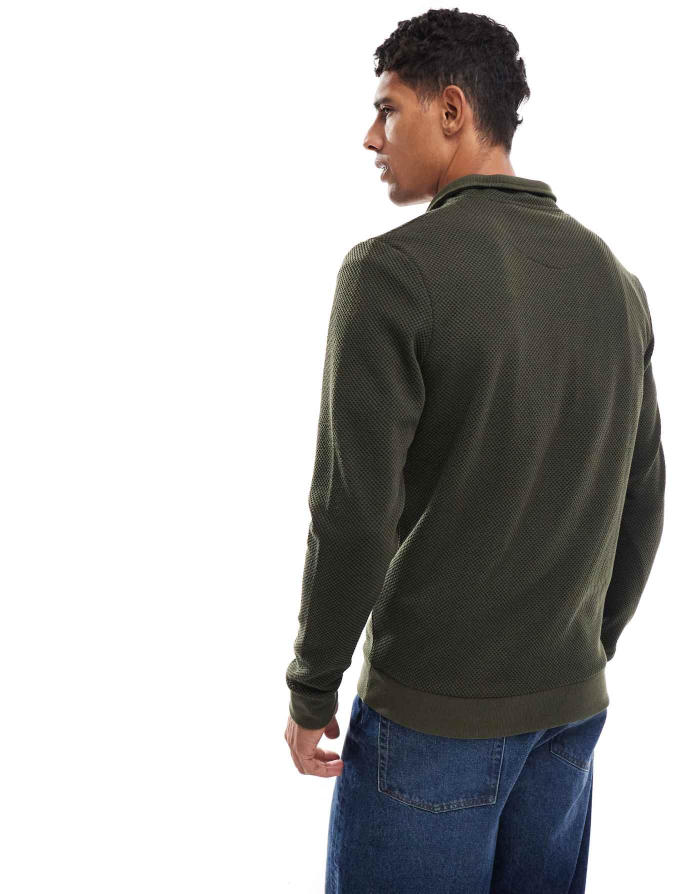 Brave Soul textured half zip sweatshirt in khaki