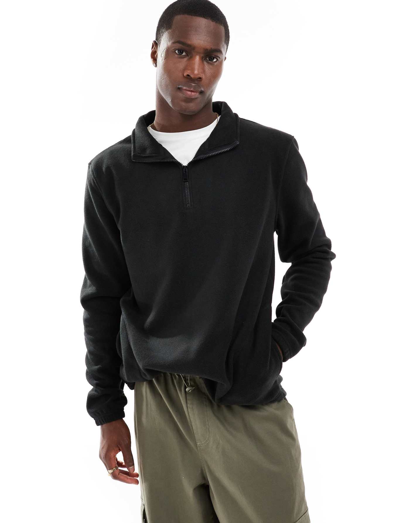 Brave Soul oversized fleece half zip sweatshirt in black