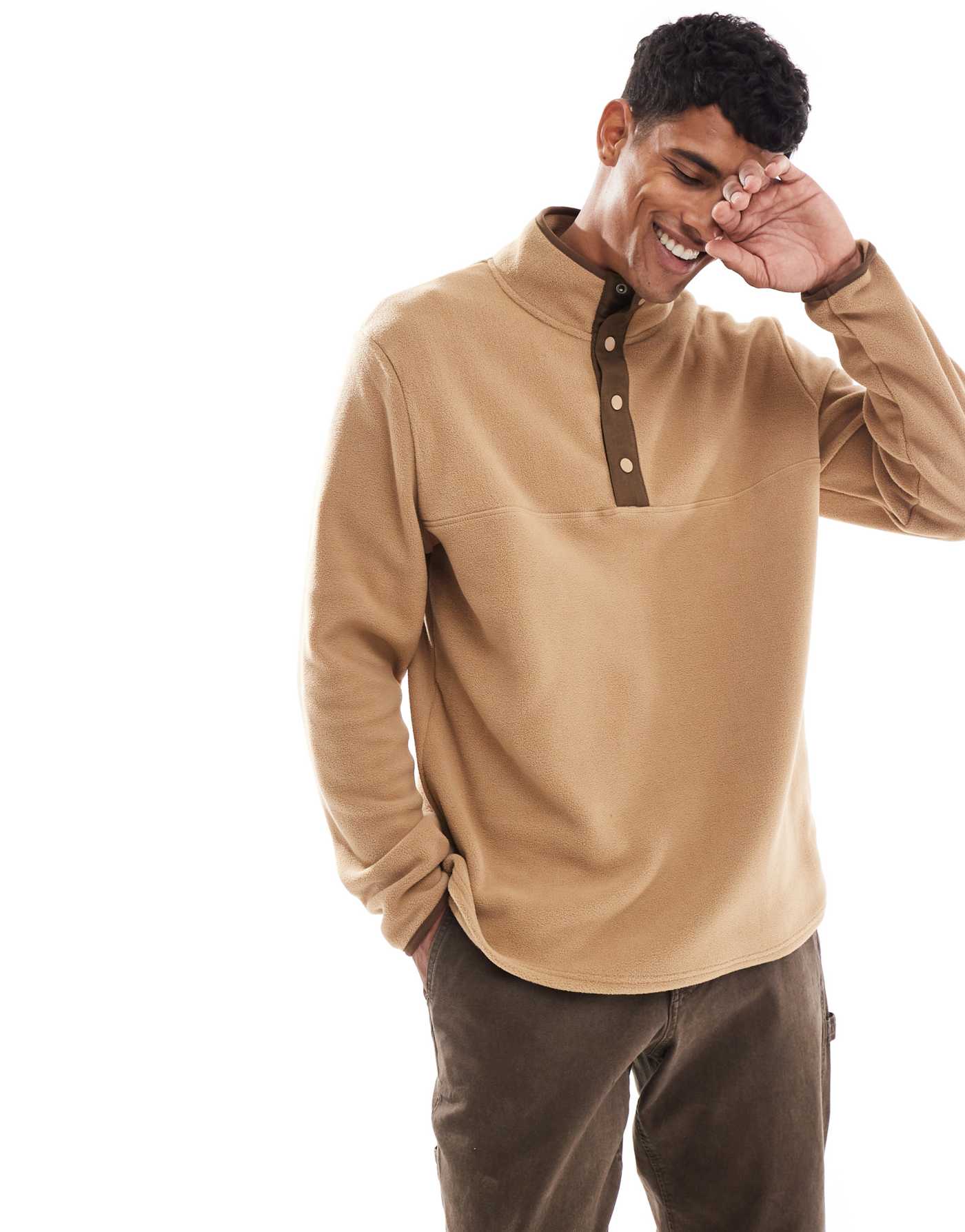 Brave Soul funnel neck fleece with in tan