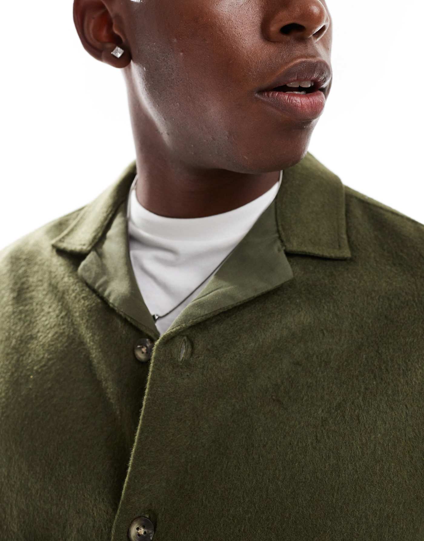 ASOS DESIGN brushed wool look overshirt with revere collar in khaki