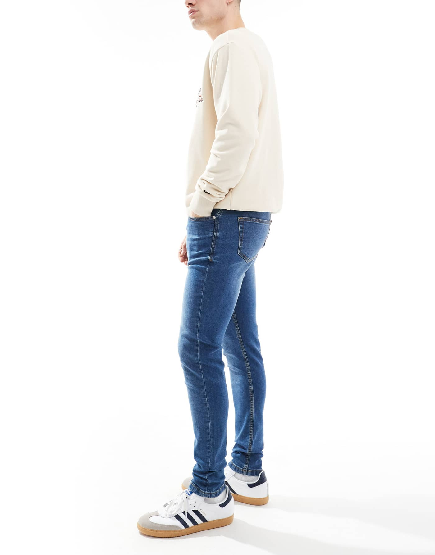 DTT stretch skinny jeans in mid blue