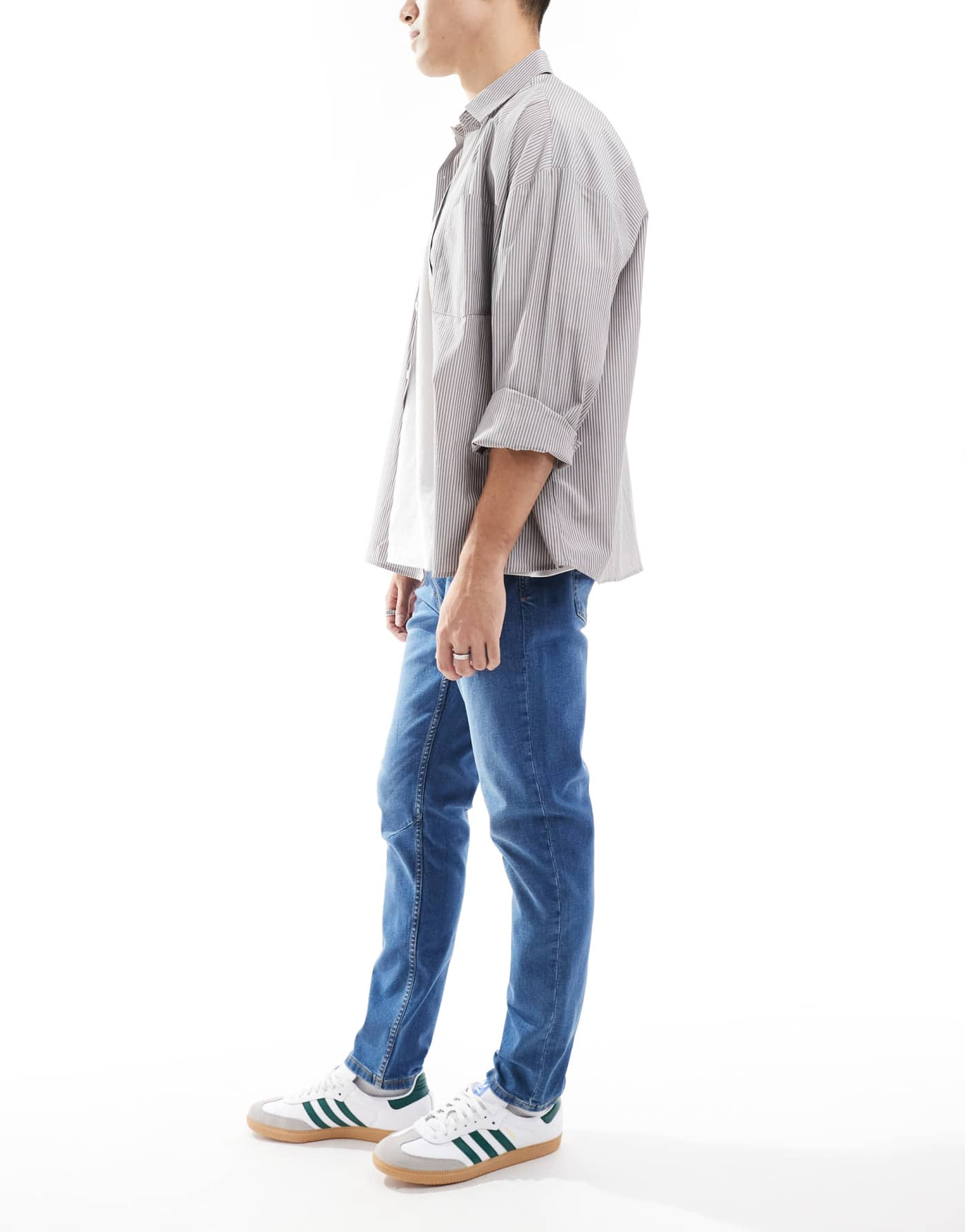 DTT stretch slim fit jeans in mid blue vintage tint