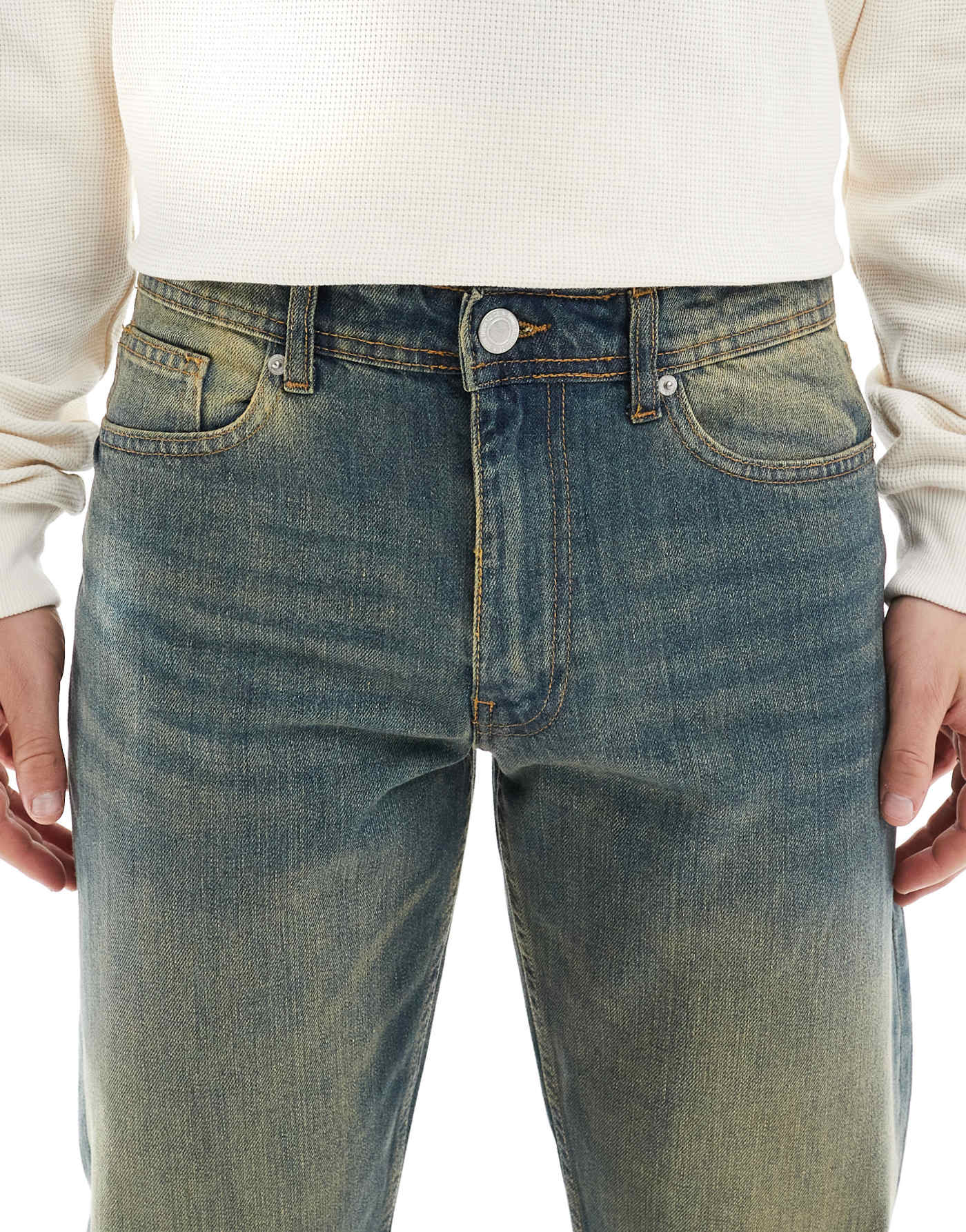 DTT rigid straight fit jeans in mid blue vintage tint