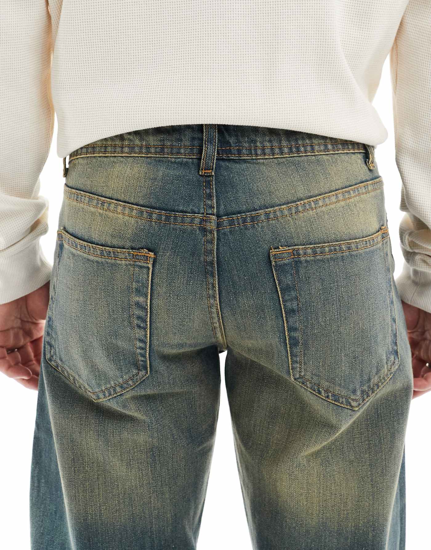 DTT rigid straight fit jeans in mid blue vintage tint