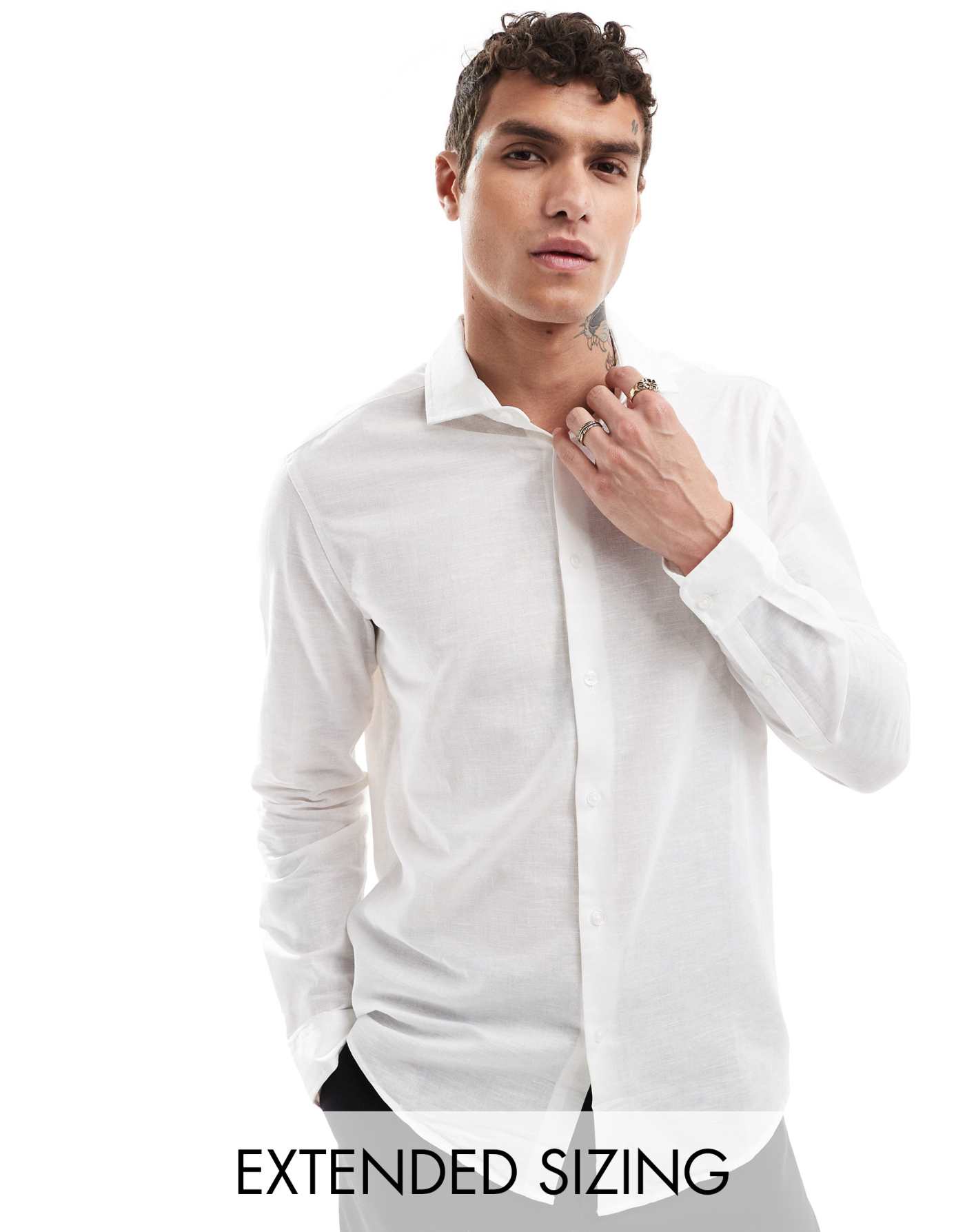 ASOS DESIGN smart linen blend shirt with cutaway collar in white