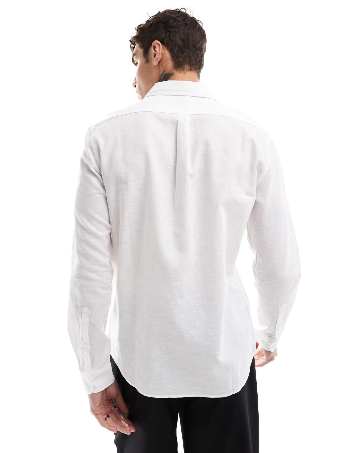 ASOS DESIGN smart linen blend shirt with cutaway collar in white