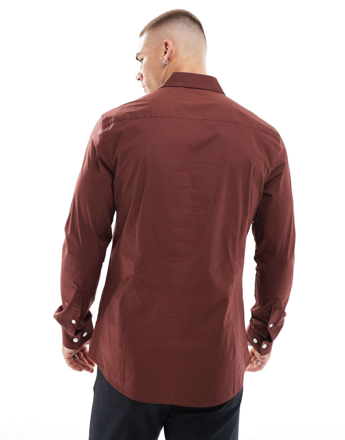 ASOS DESIGN slim poplin shirt in burgundy