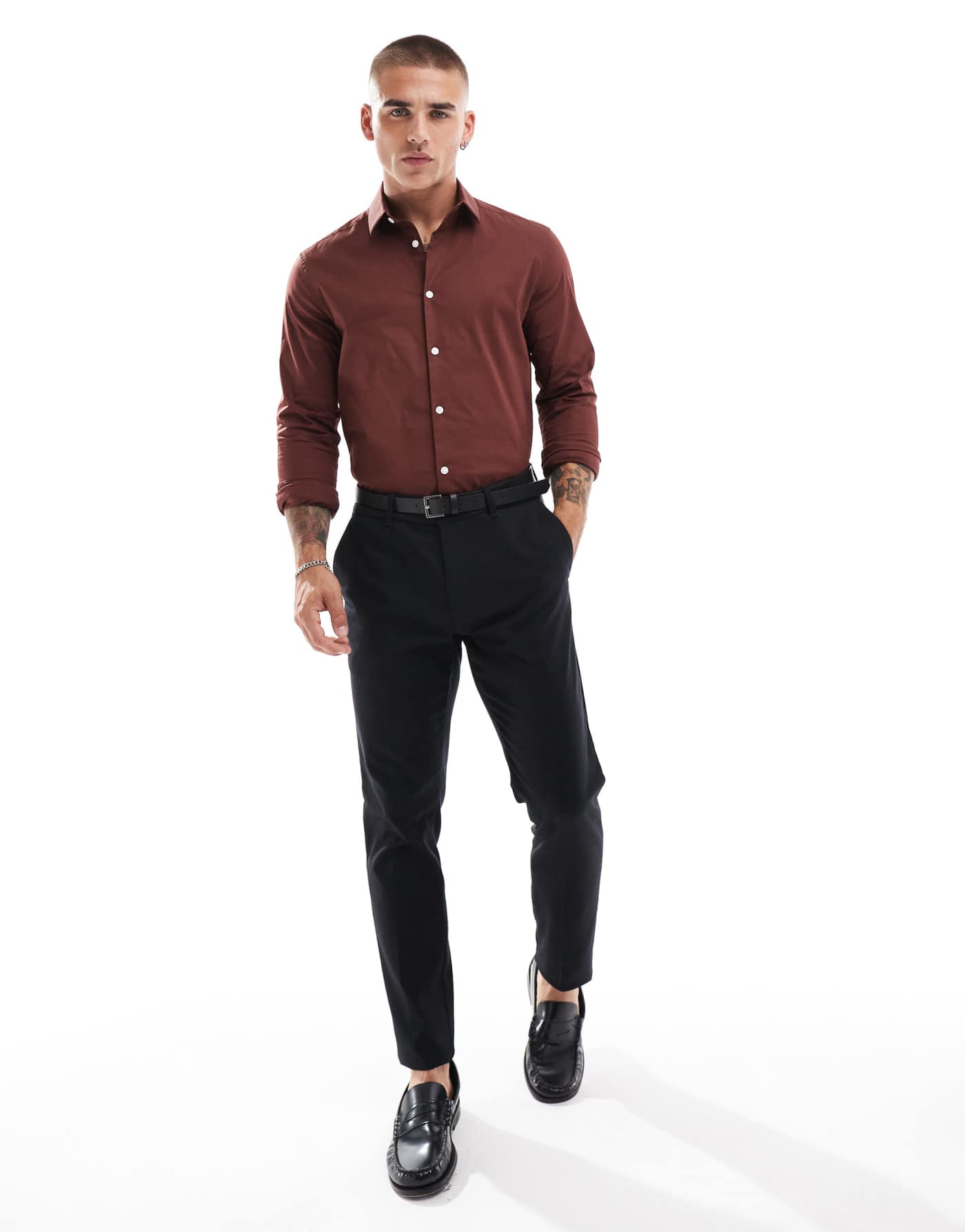 ASOS DESIGN slim poplin shirt in burgundy