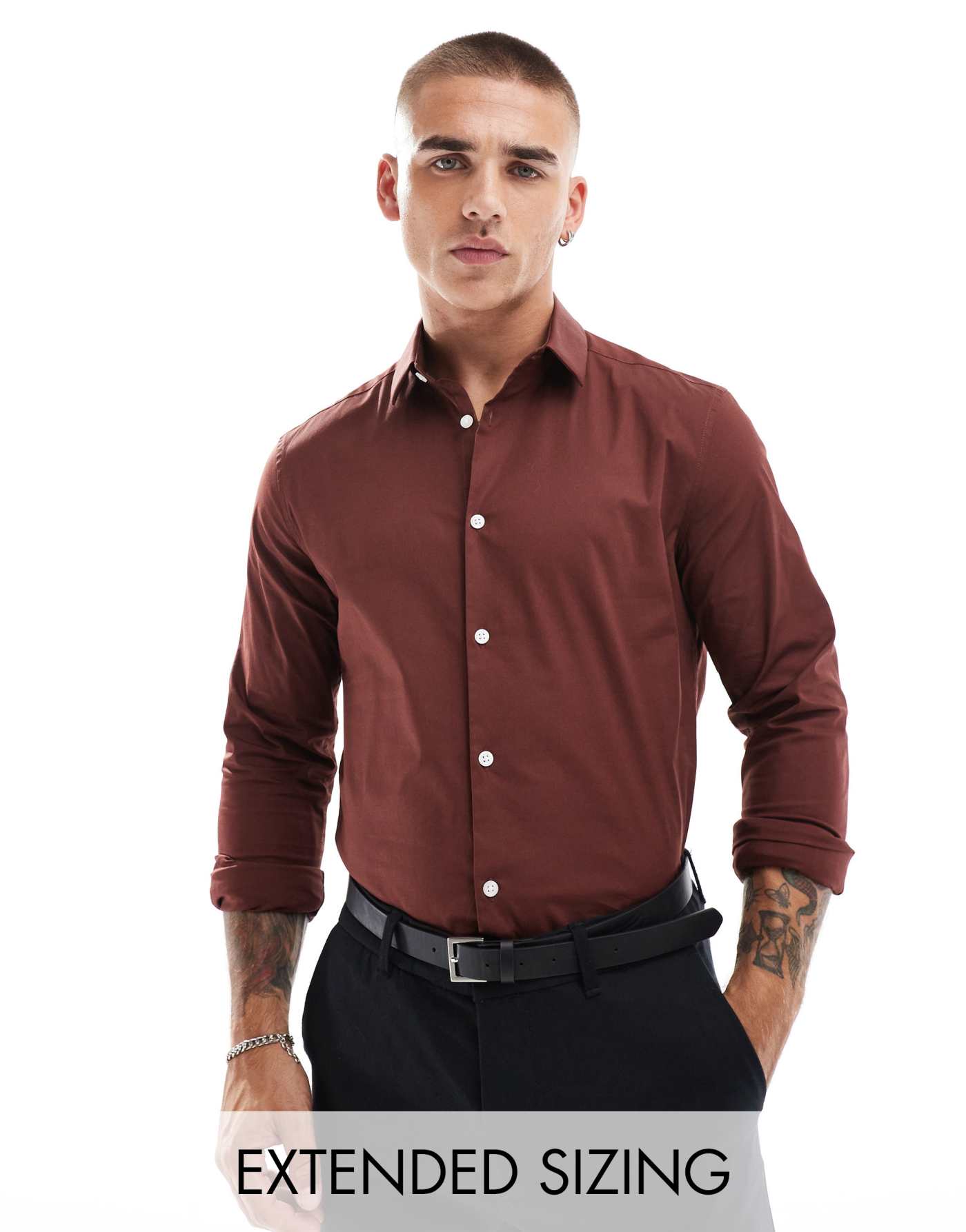 ASOS DESIGN slim poplin shirt in burgundy