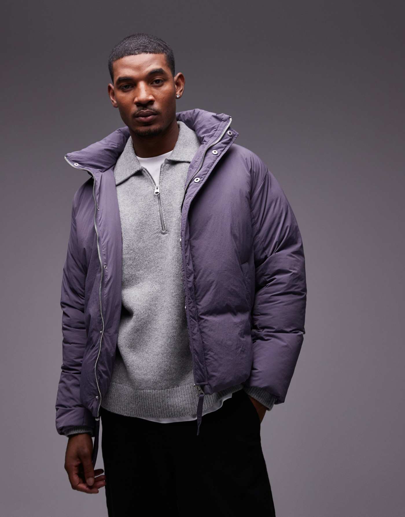 Topman collared puffer jacket in purple