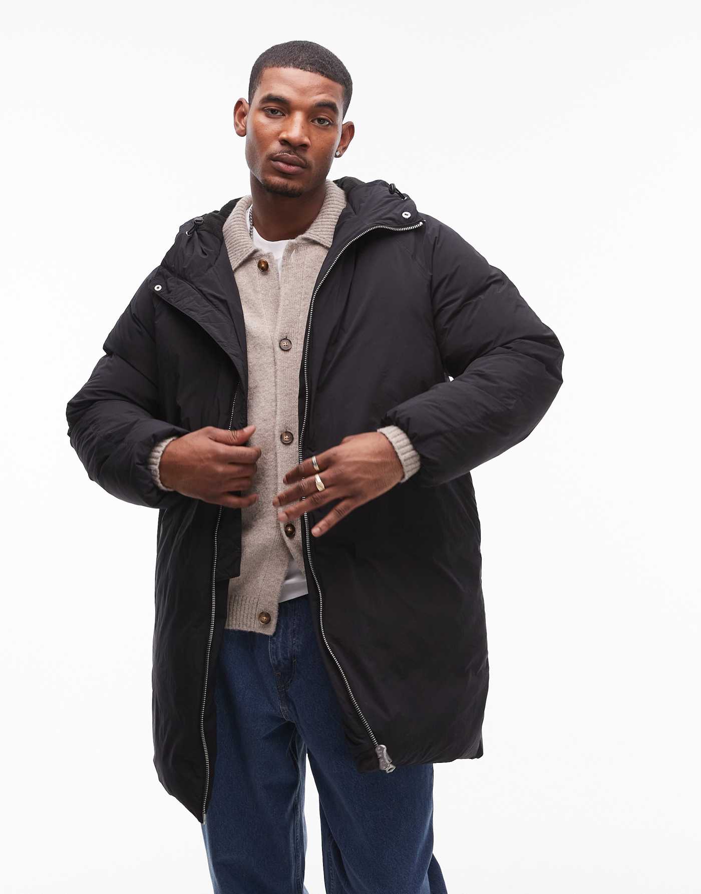 Topman longline puffer jacket in black