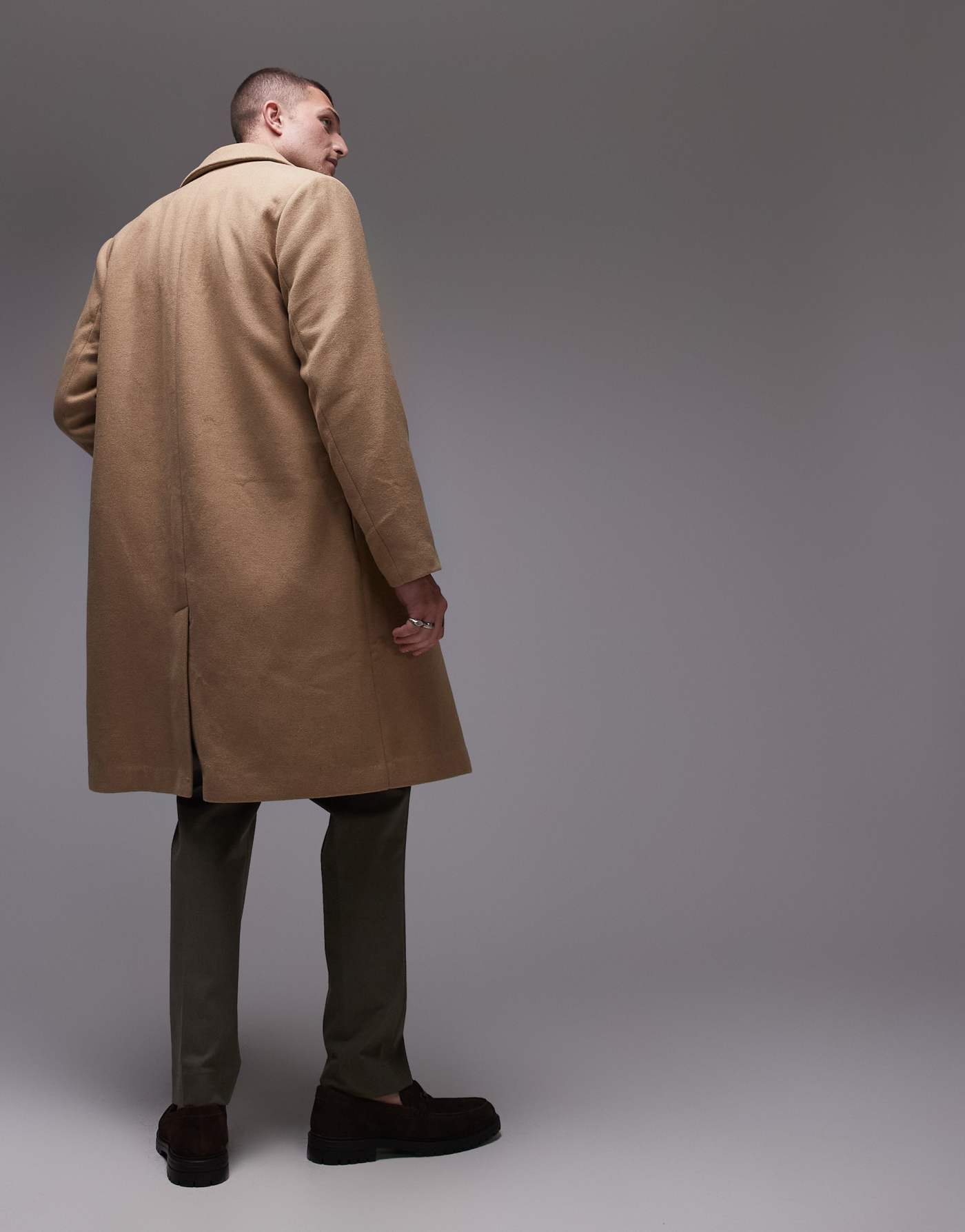 Topman single breasted overcoat in camel