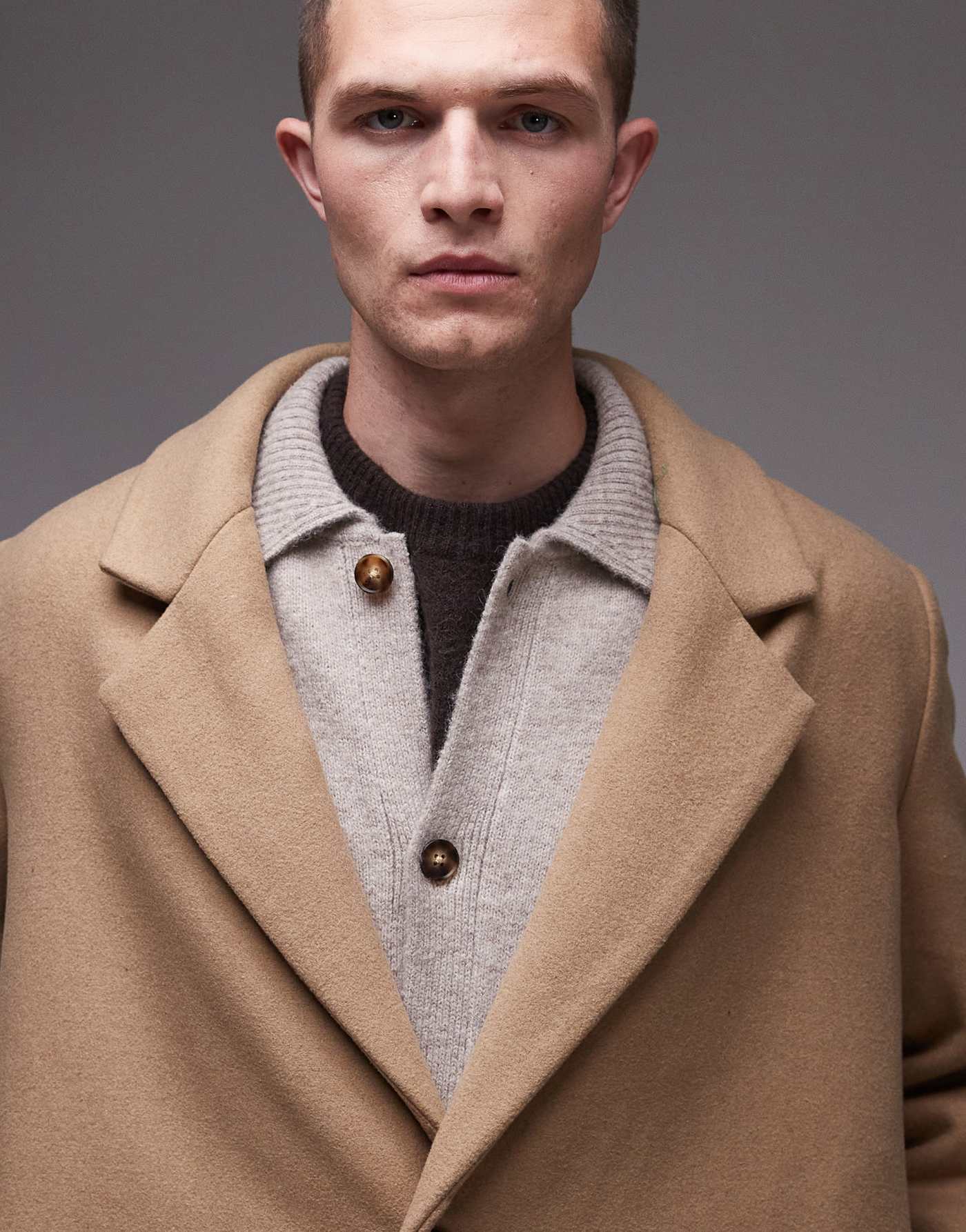 Topman single breasted overcoat in camel