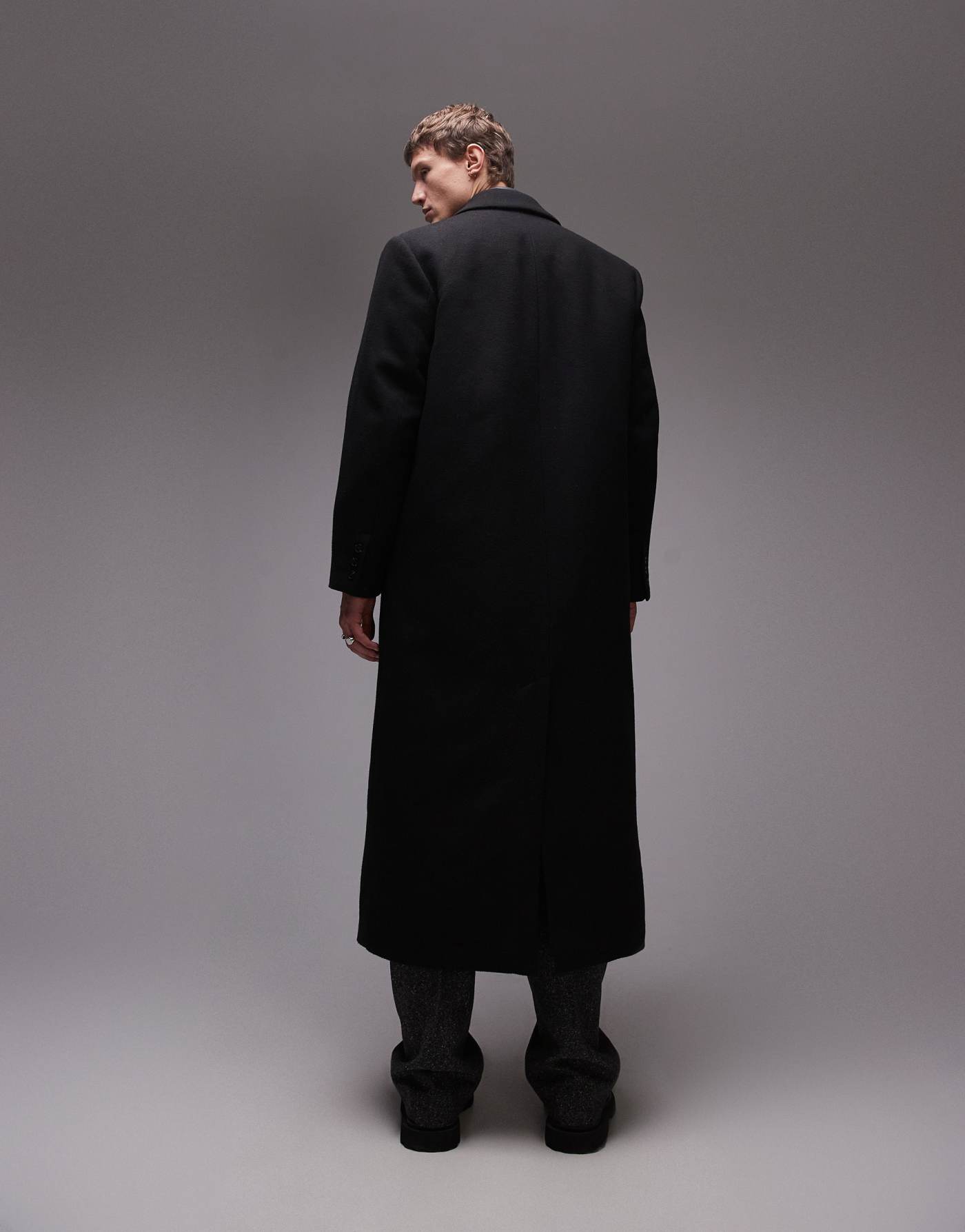 Topman premium single breasted overcoat with wool in black