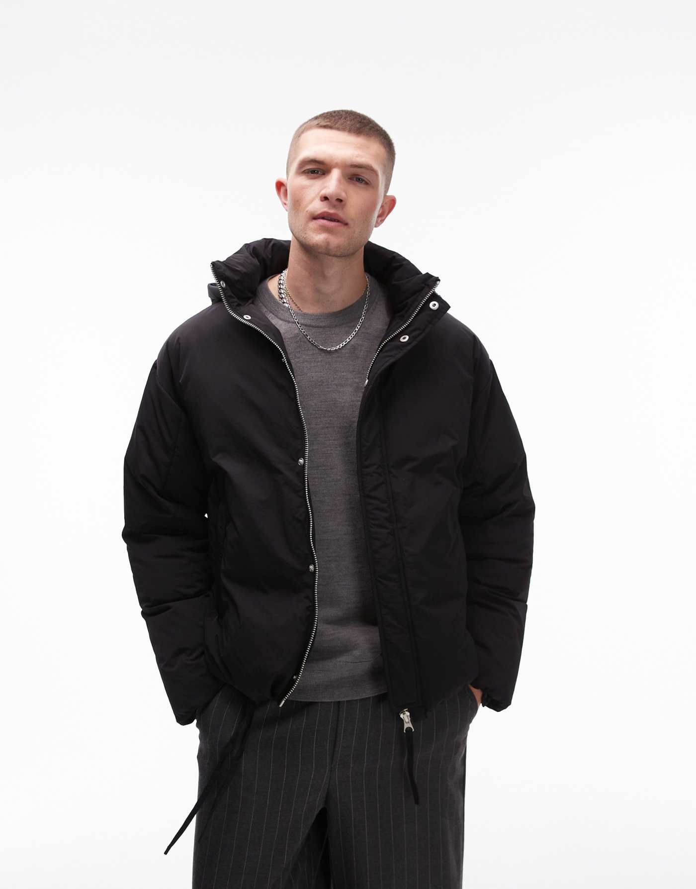 Topman collared puffer jacket in black