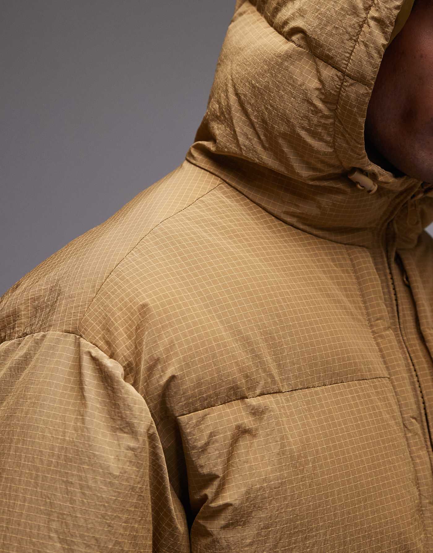 Topman textured hooded puffer jacket in mustard