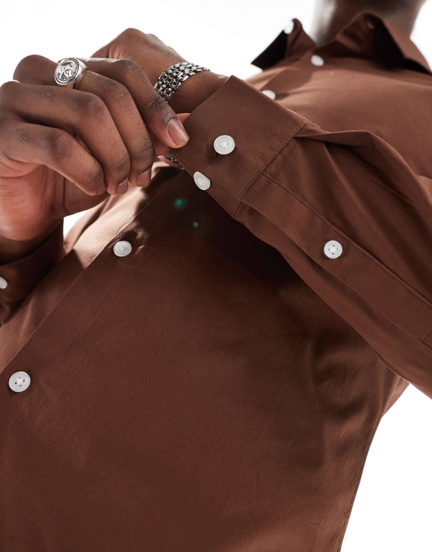 ASOS DESIGN skinny poplin shirt with square collar in brown