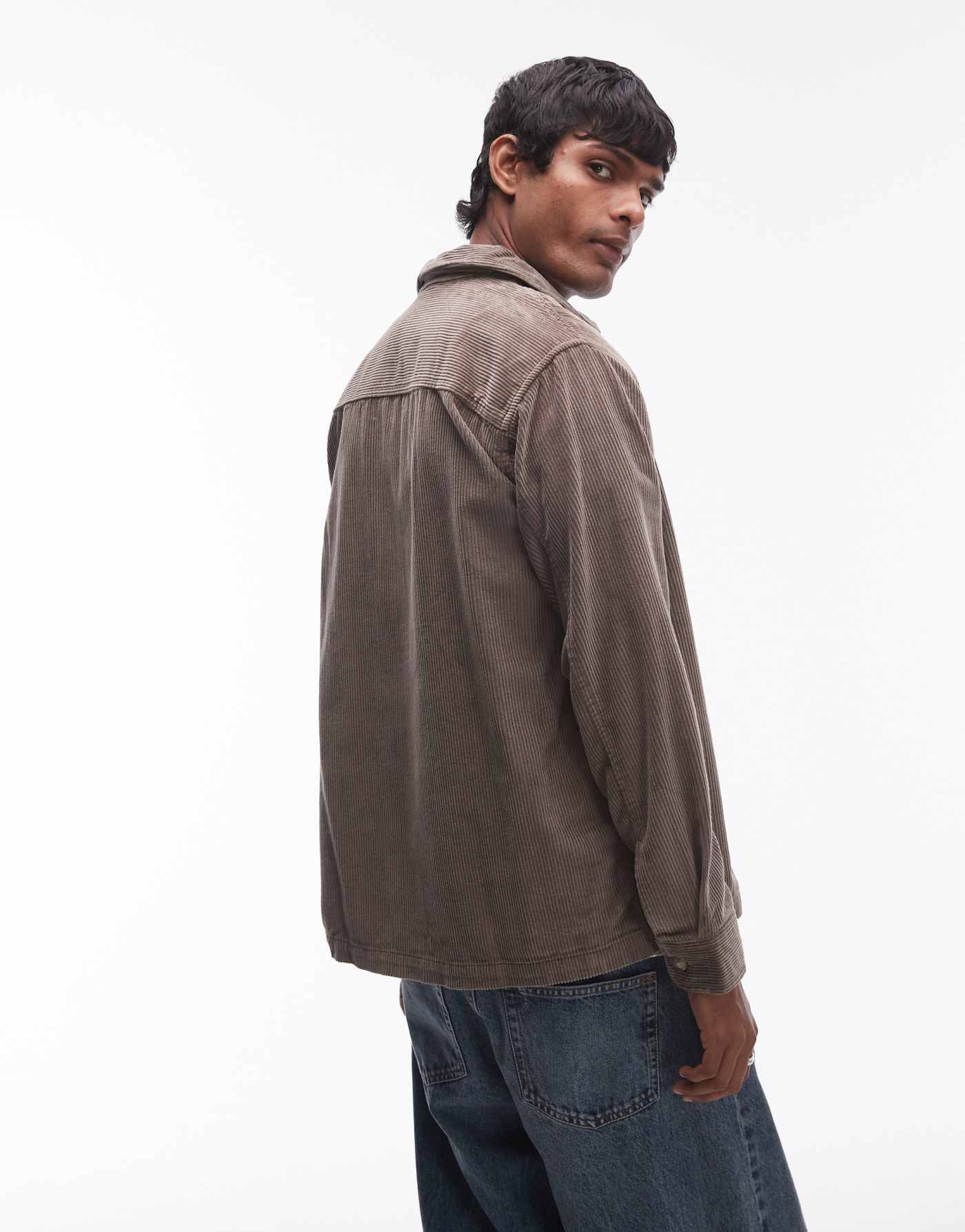 Selected Homme zip through cord shirt in tan