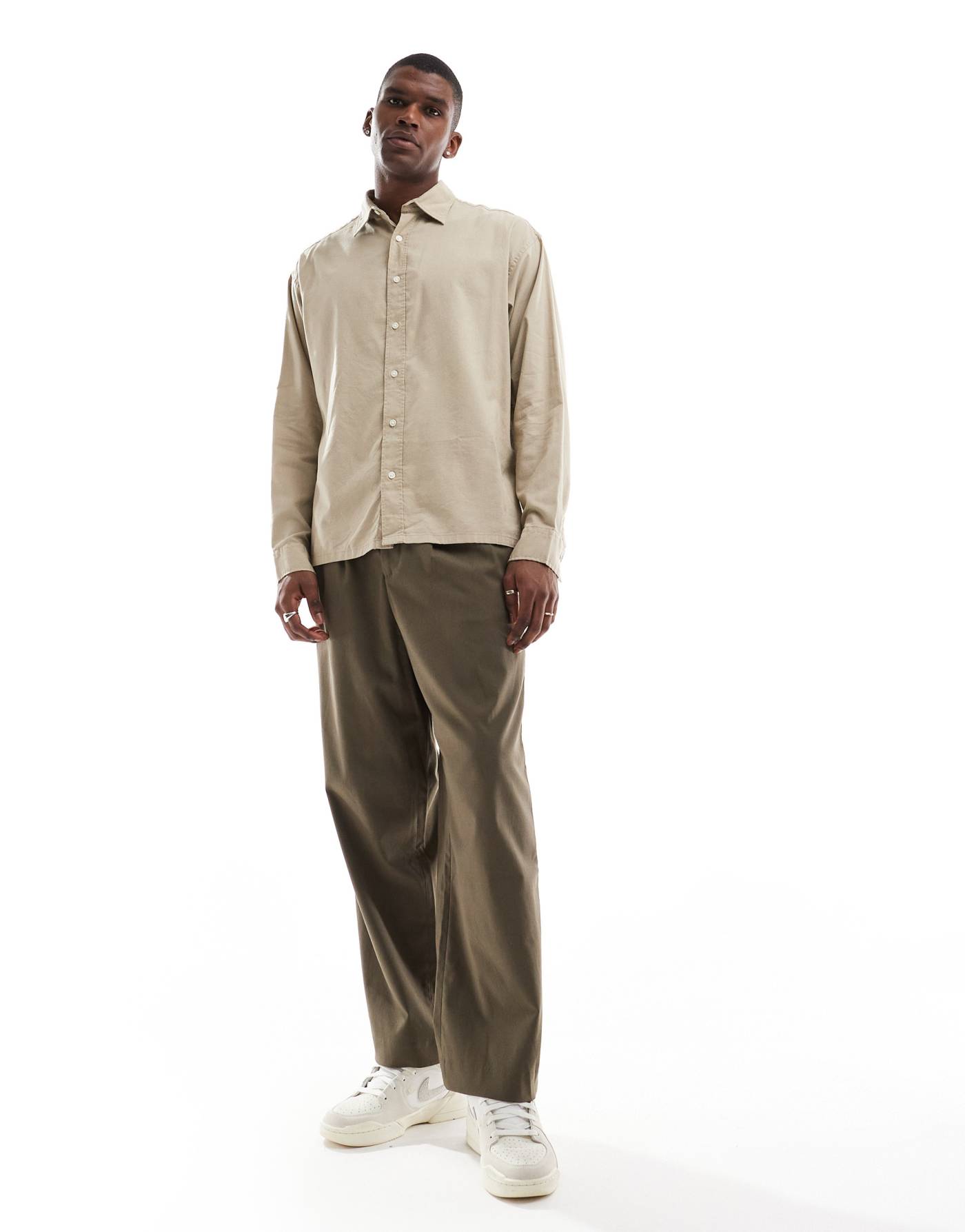 Jack & Jones boxy straight hem shirt in beige