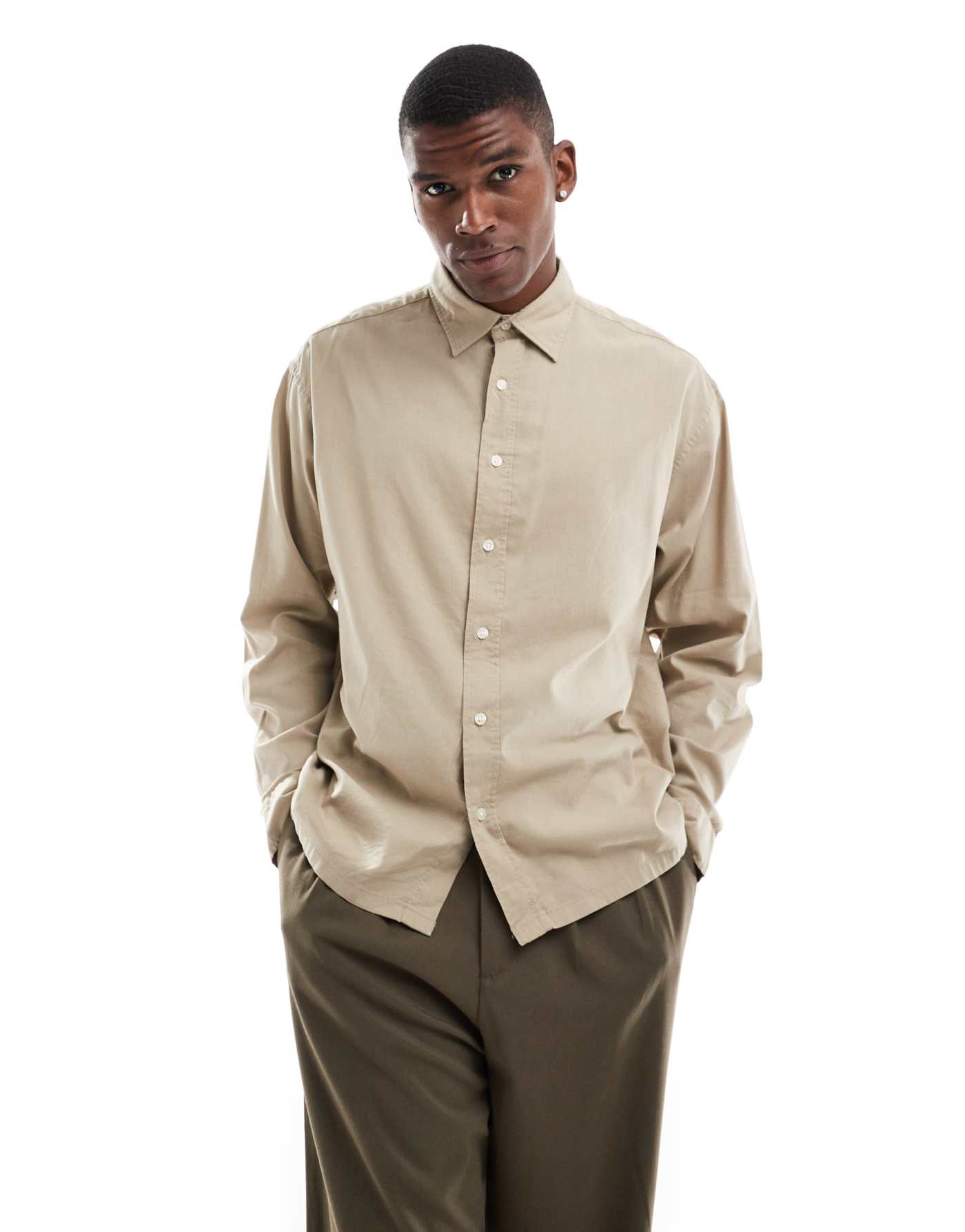 Jack & Jones boxy straight hem shirt in beige