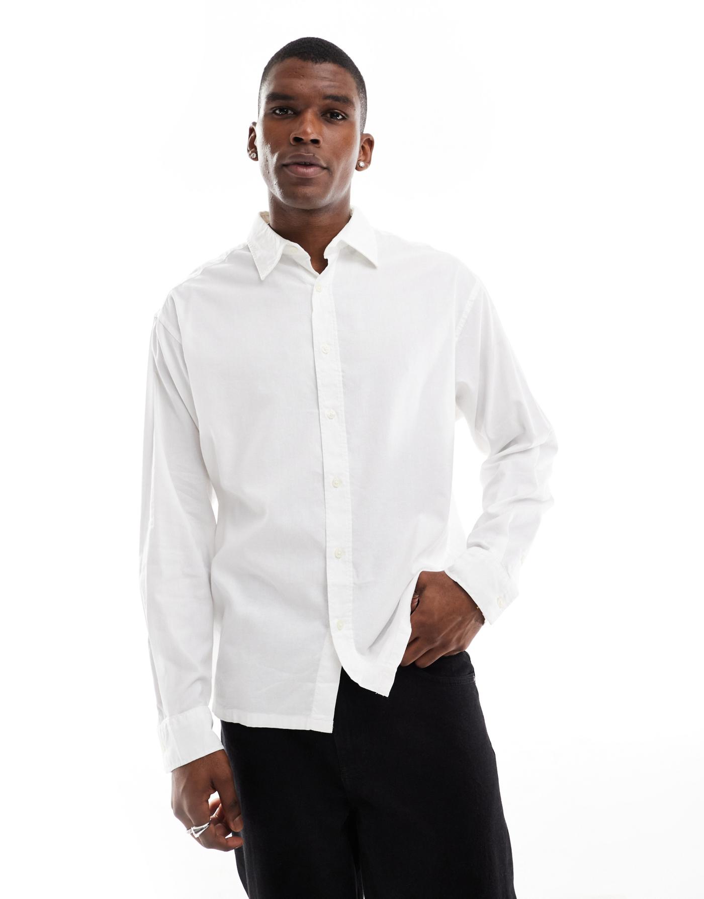 Jack & Jones boxy straight hem shirt in white