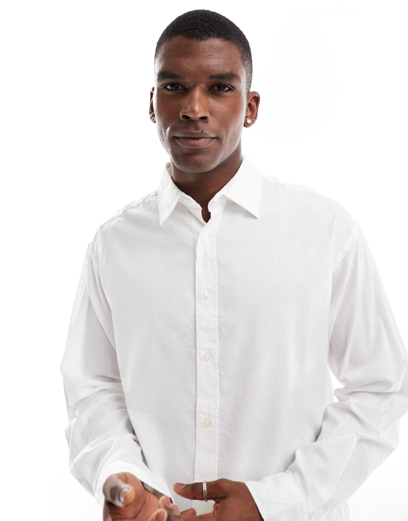 Jack & Jones boxy straight hem shirt in white