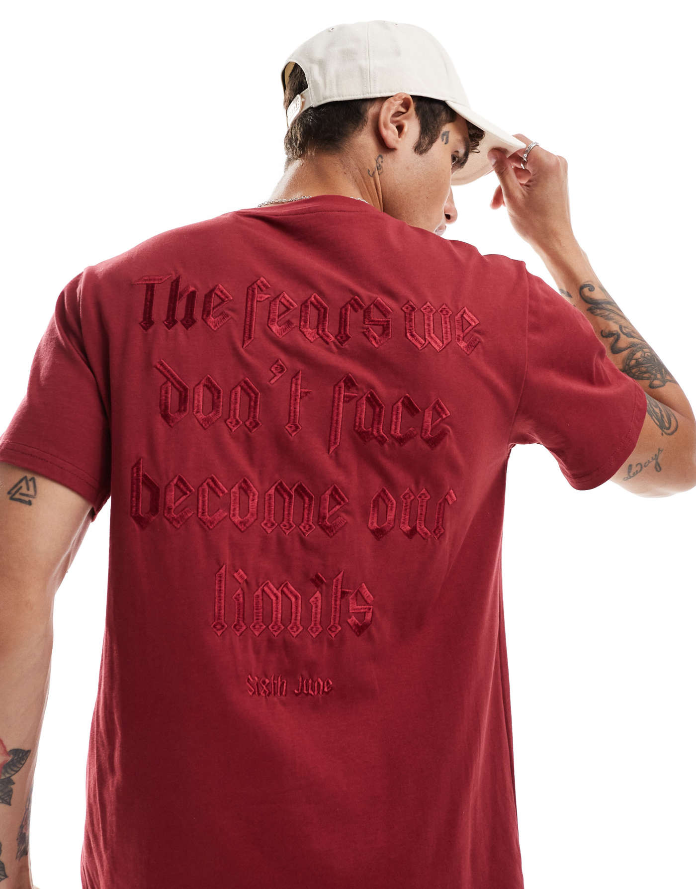 Sixth June back printed quote t-shirt in burgundy