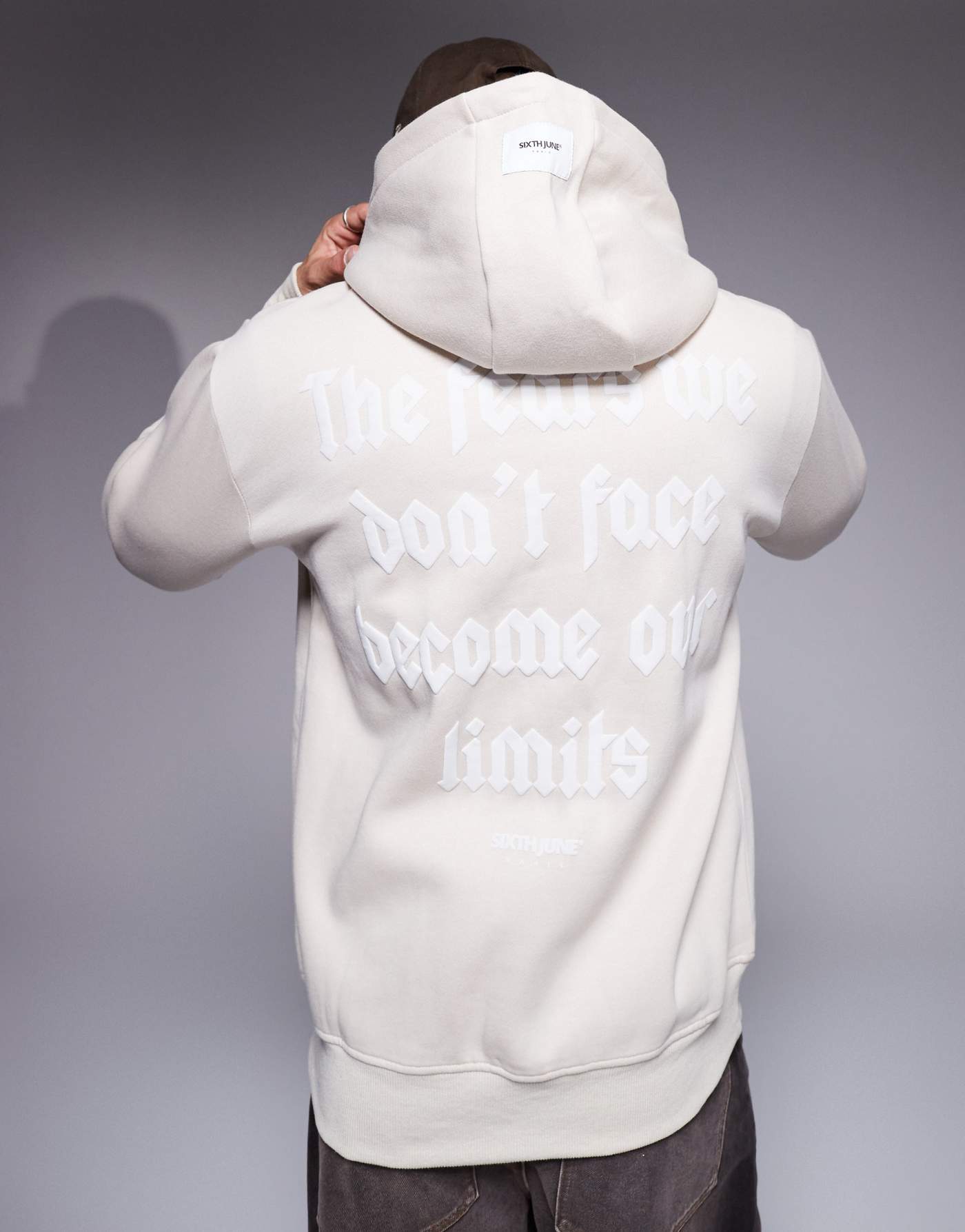 Sixth June back printed quote hoodie in beige