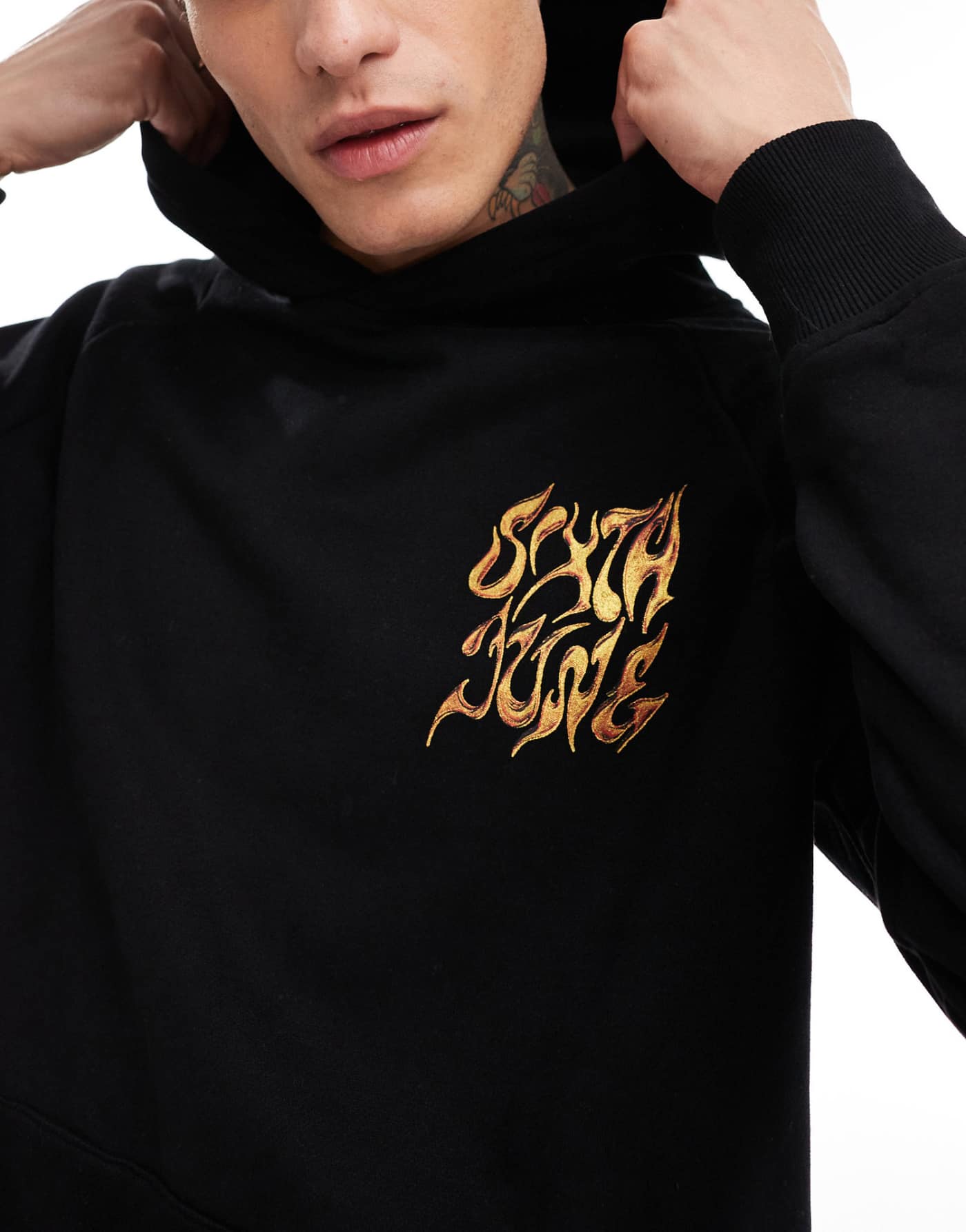 Sixth June back printed chrome logo hoodie in black