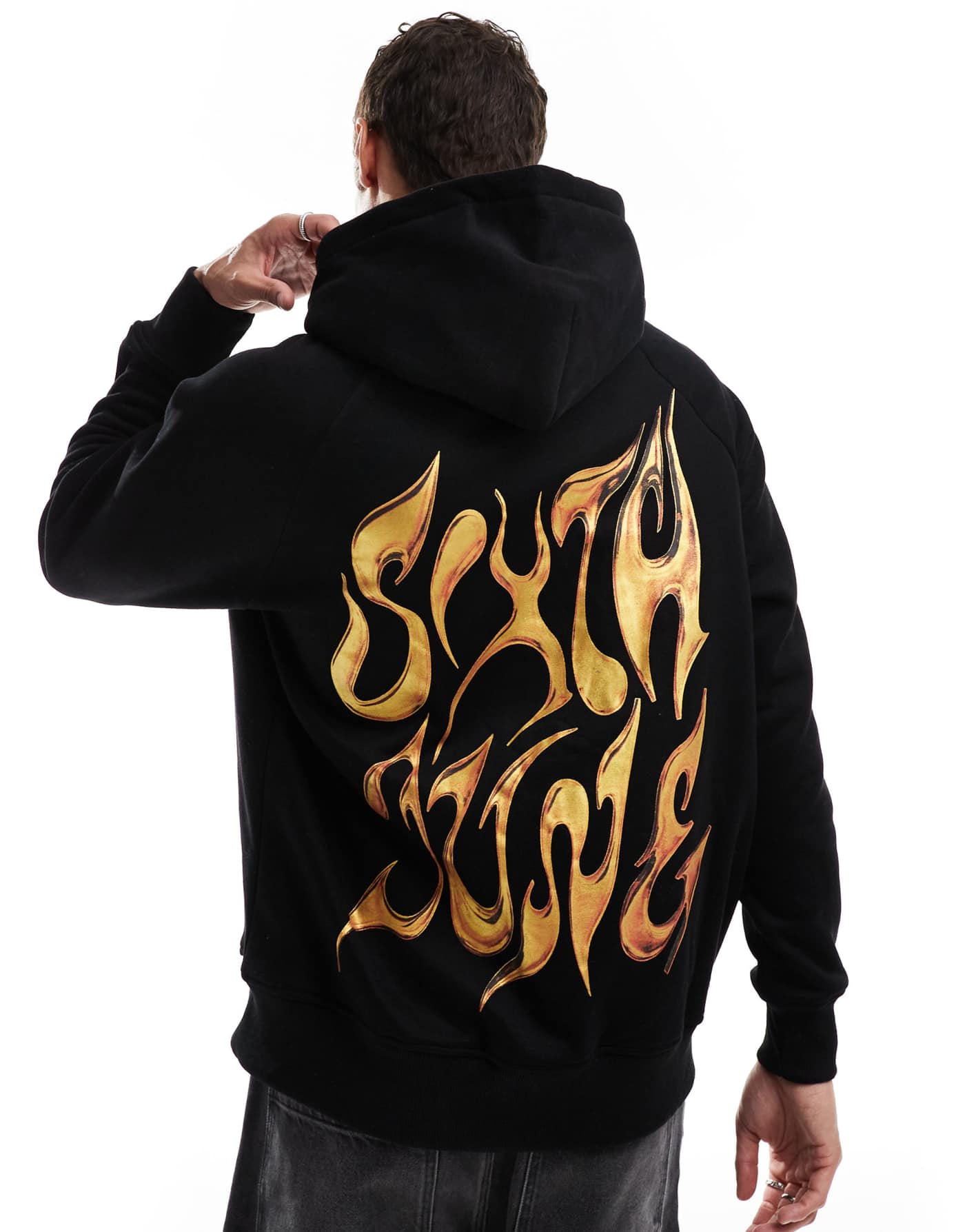 Sixth June back printed chrome logo hoodie in black