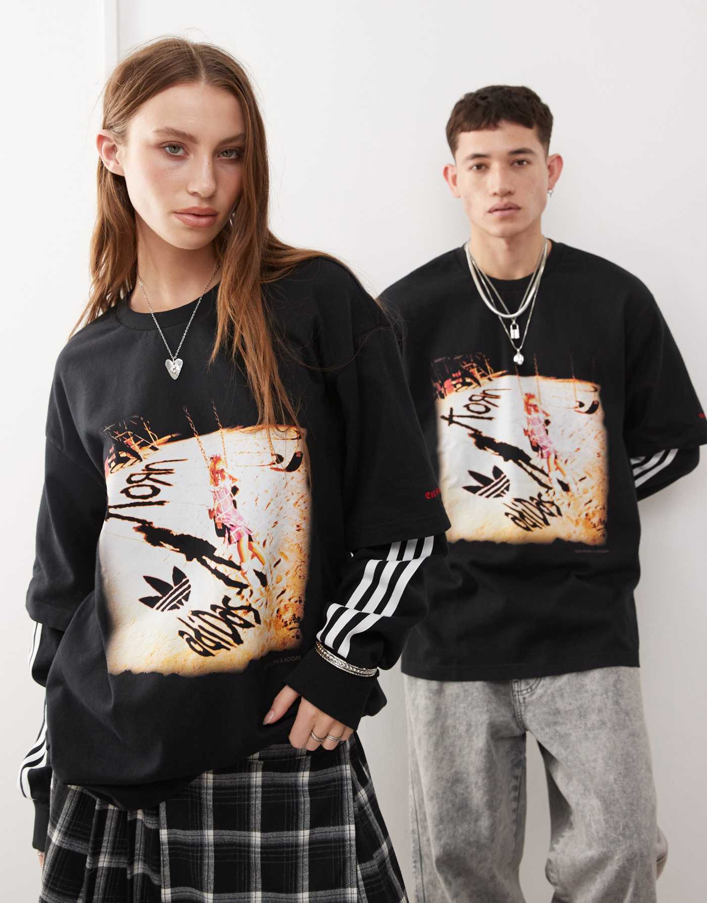 adidas Originals x KoRn oversized long sleeve t-shirt in black and white