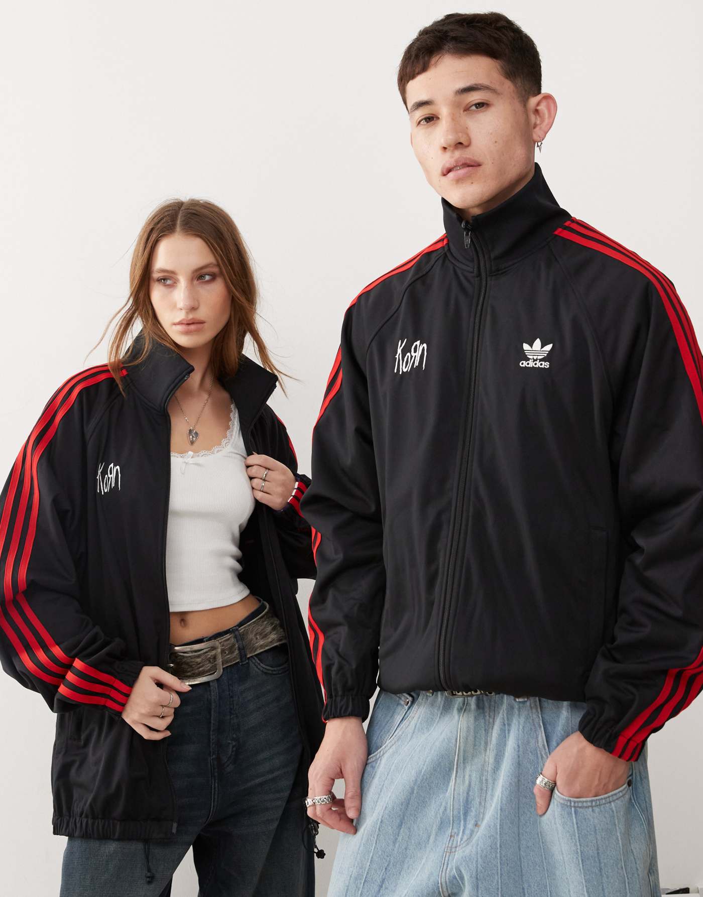 adidas Originals x KoRn reversible track top in black, red and purple tartan