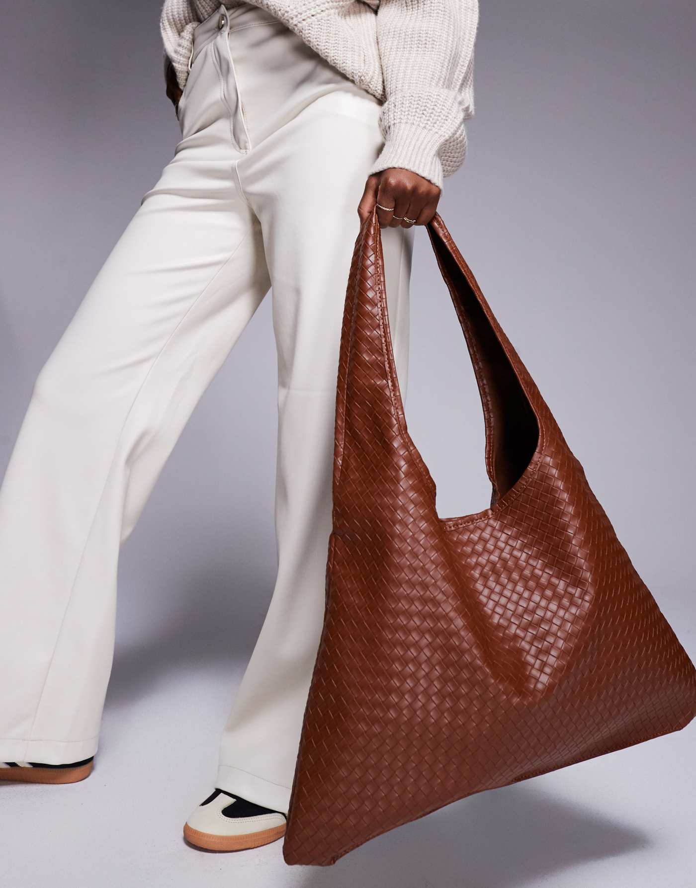 Public Desire slouchy shoulder tote bag in brown woven