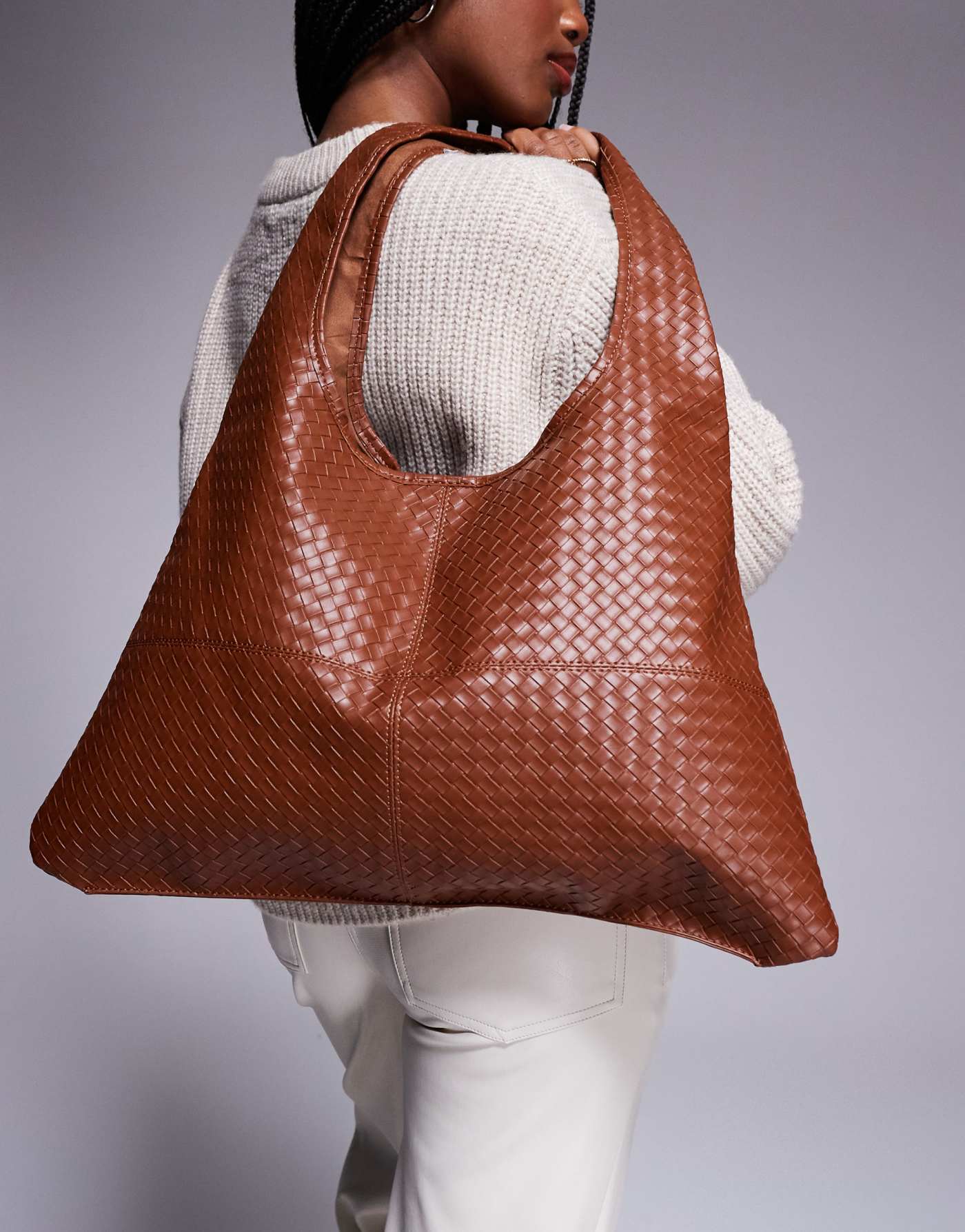 Public Desire slouchy shoulder tote bag in brown woven