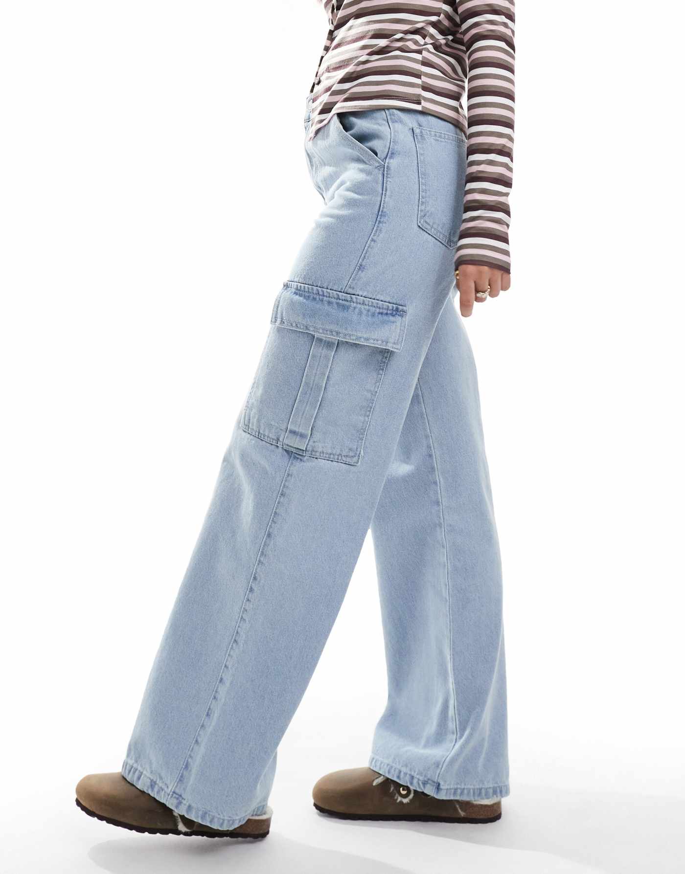 DTT Dom straight leg cargo jeans in light blue