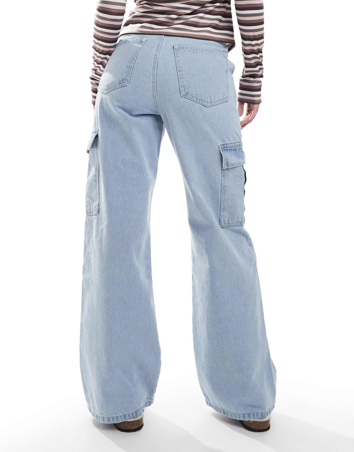 DTT Dom straight leg cargo jeans in light blue