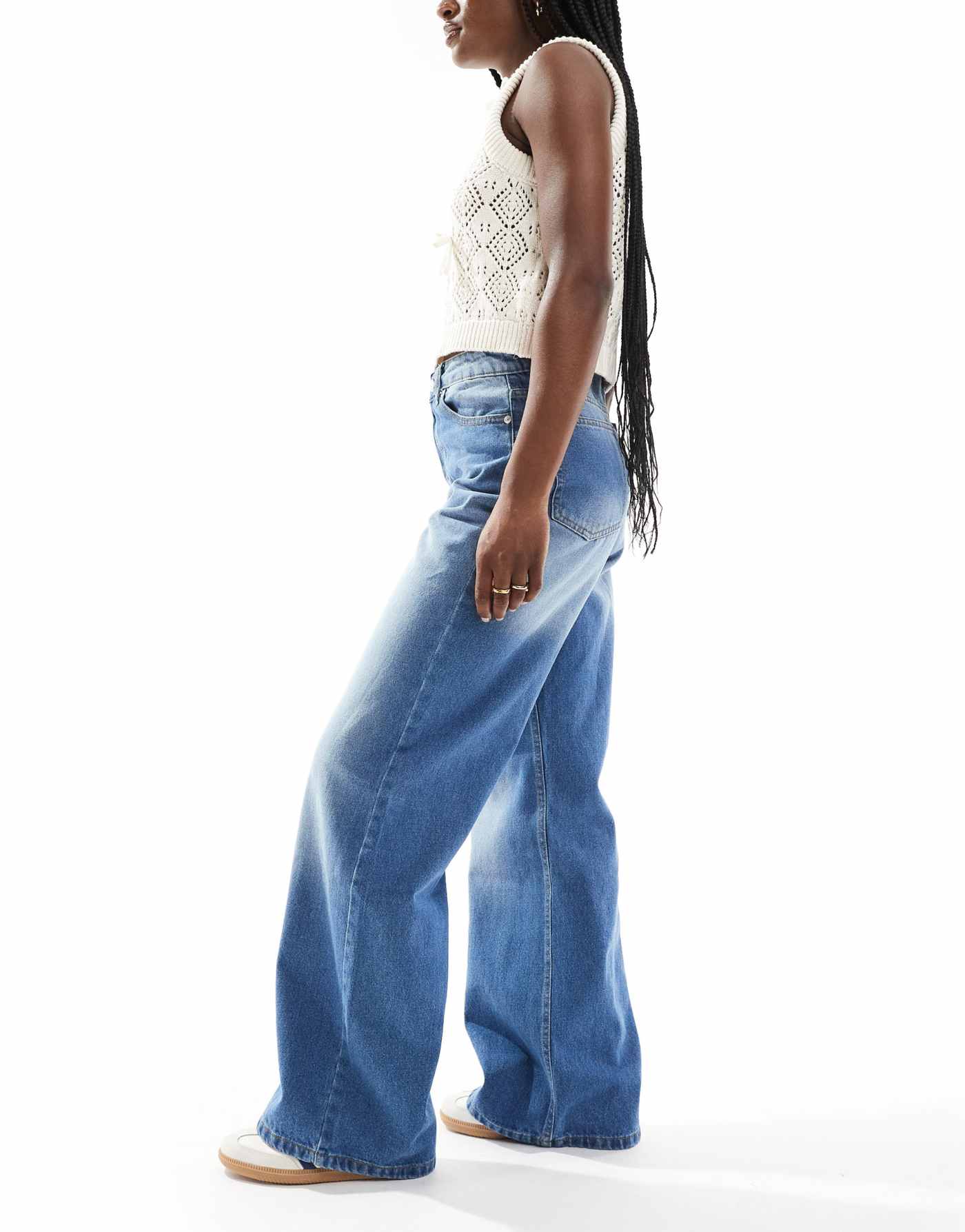 DTT Winnie mid rise wide leg jeans in mid blue