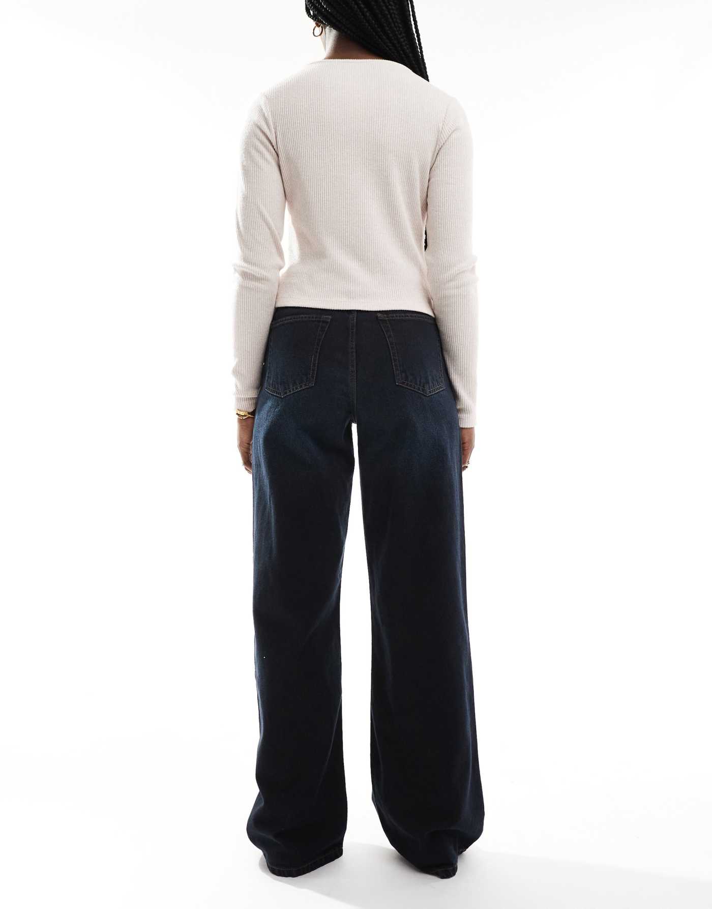 DTT Winnie mid rise wide leg jeans in dark blue tinted wash