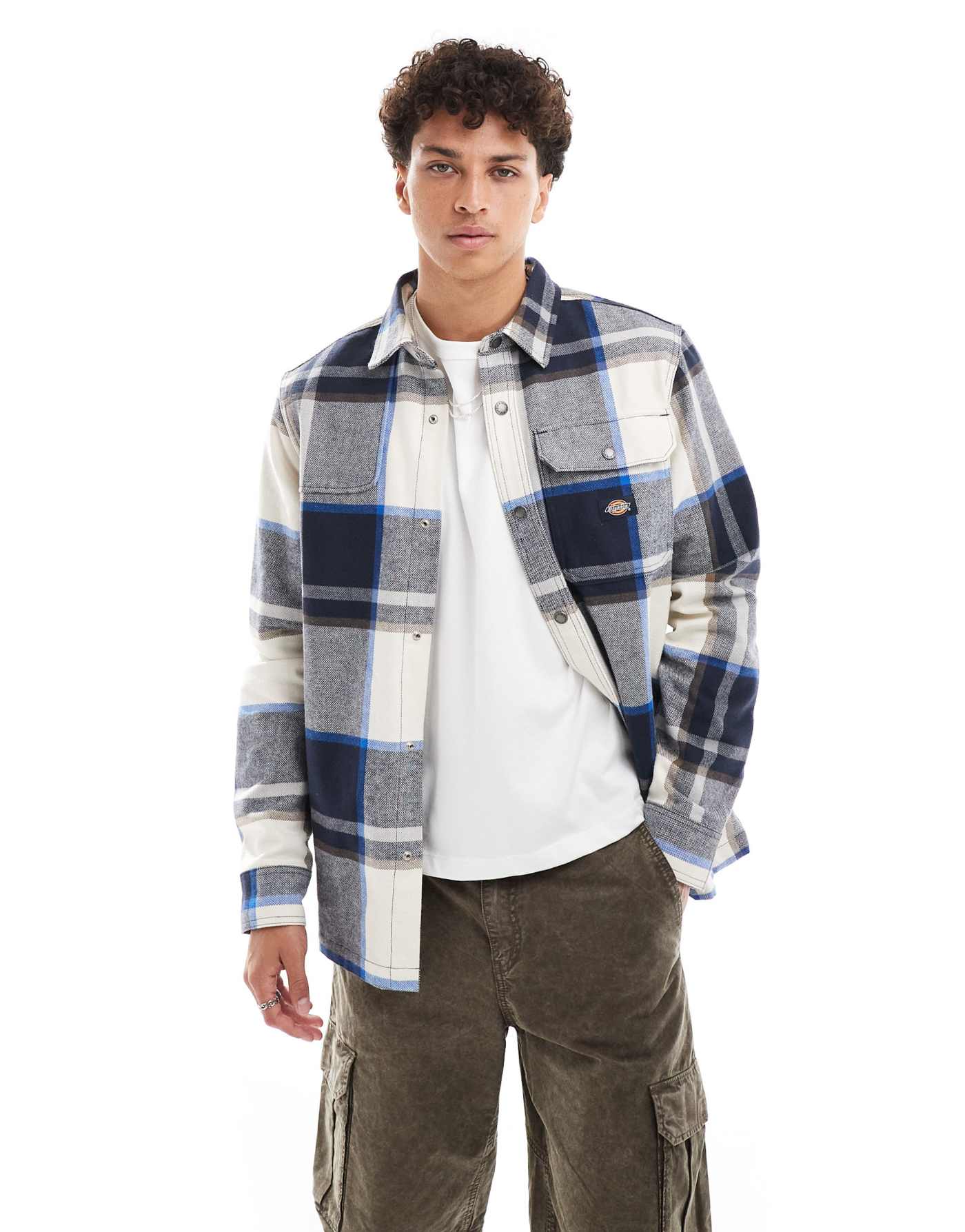 Dickies nimmons large check shirt in off white and grey multi