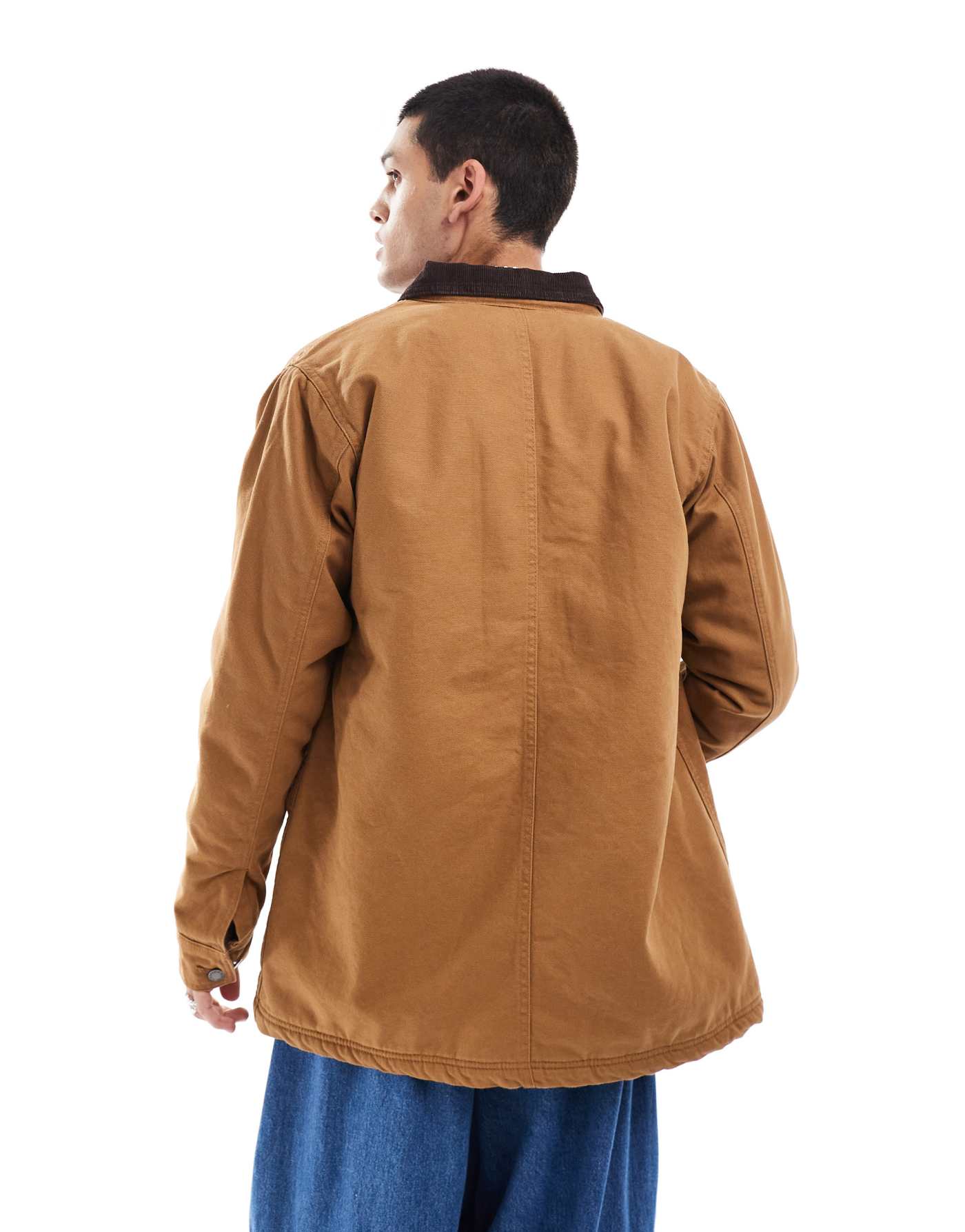 Dickies duck canvas high pile fleece lined chore jacket in washed brown