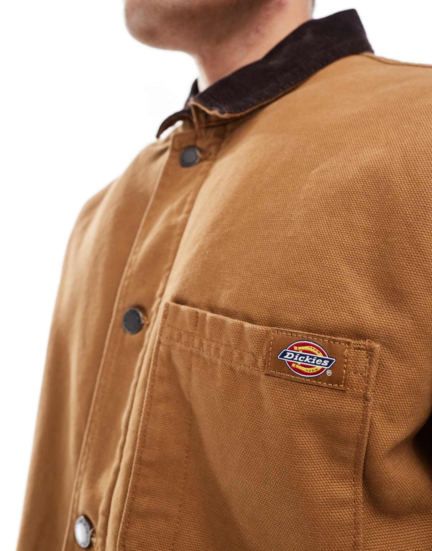 Dickies duck canvas high pile fleece lined chore jacket in washed brown