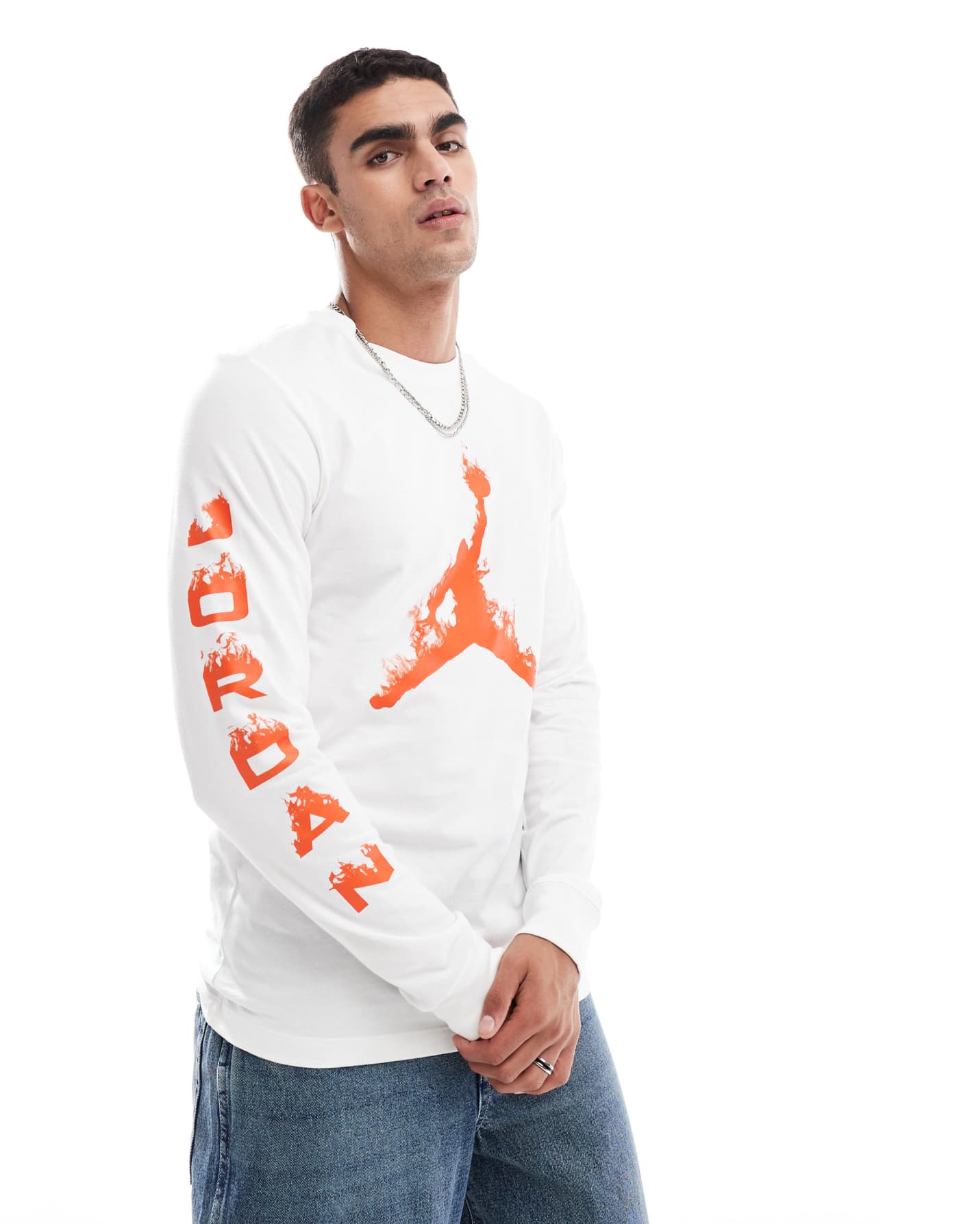 Jordan flame logo long sleeve t-shirt in white