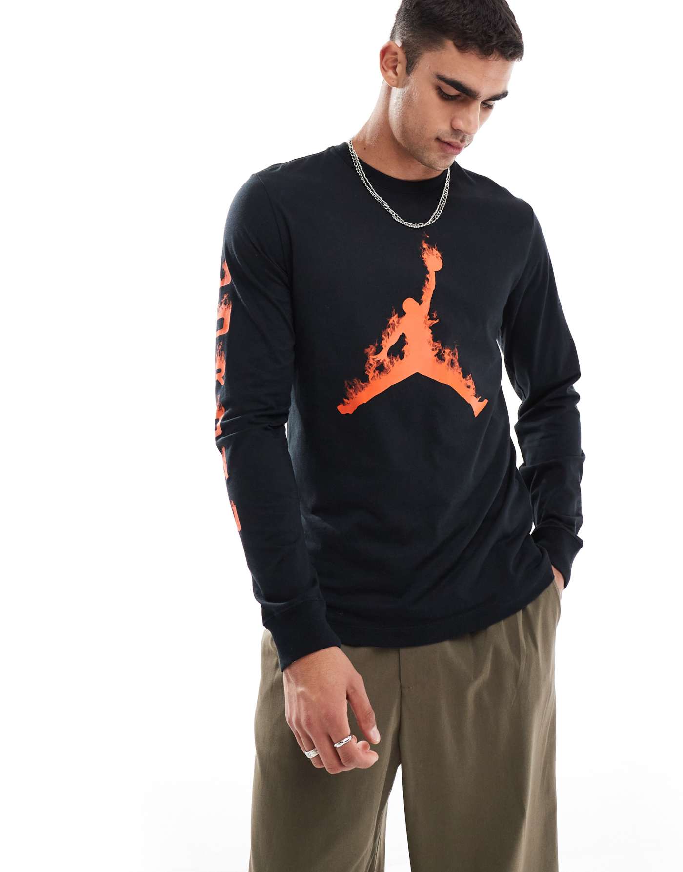 Jordan flame logo long sleeve t-shirt in black