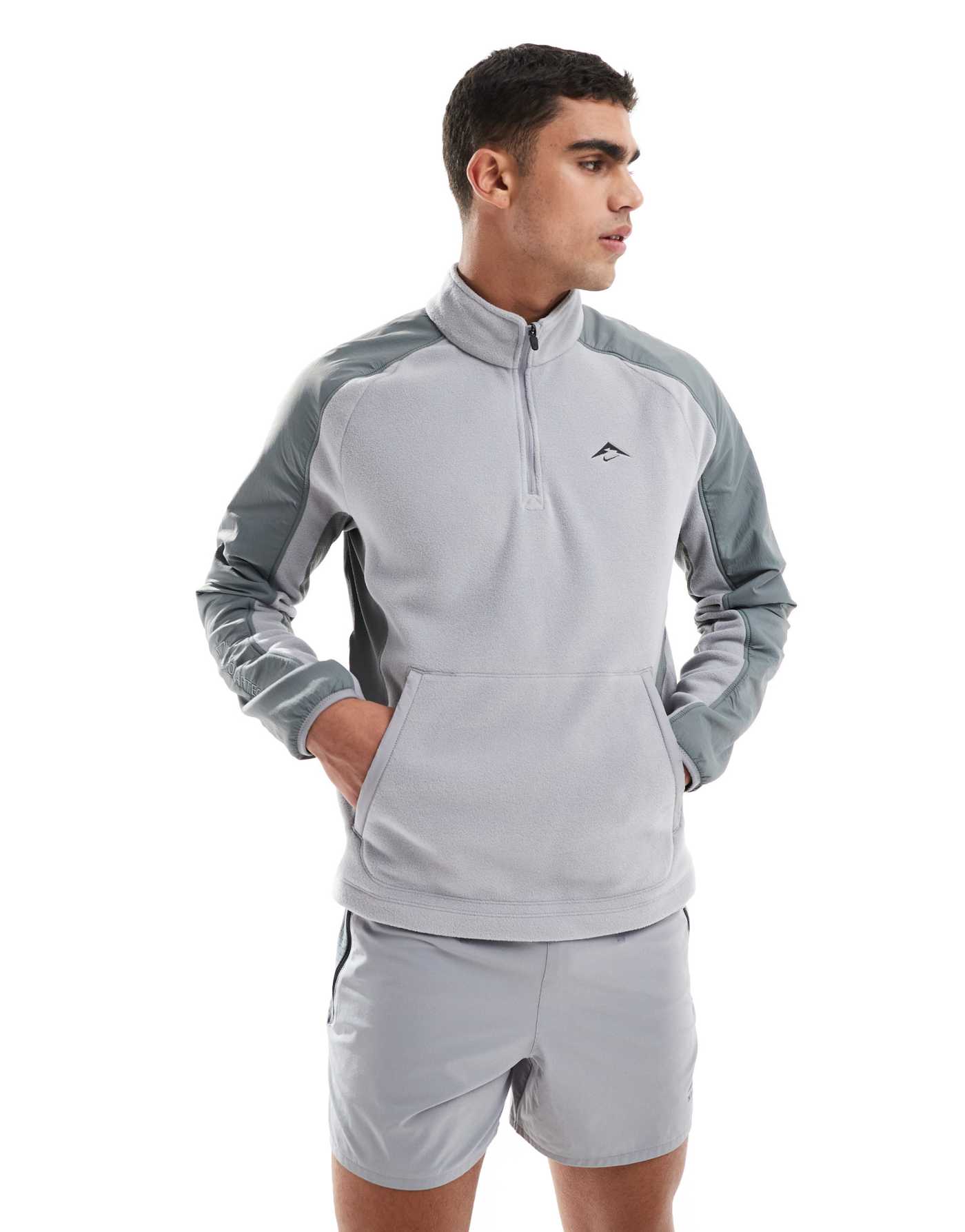 Nike Running Trail Polartec 1/4 zip fleece in grey