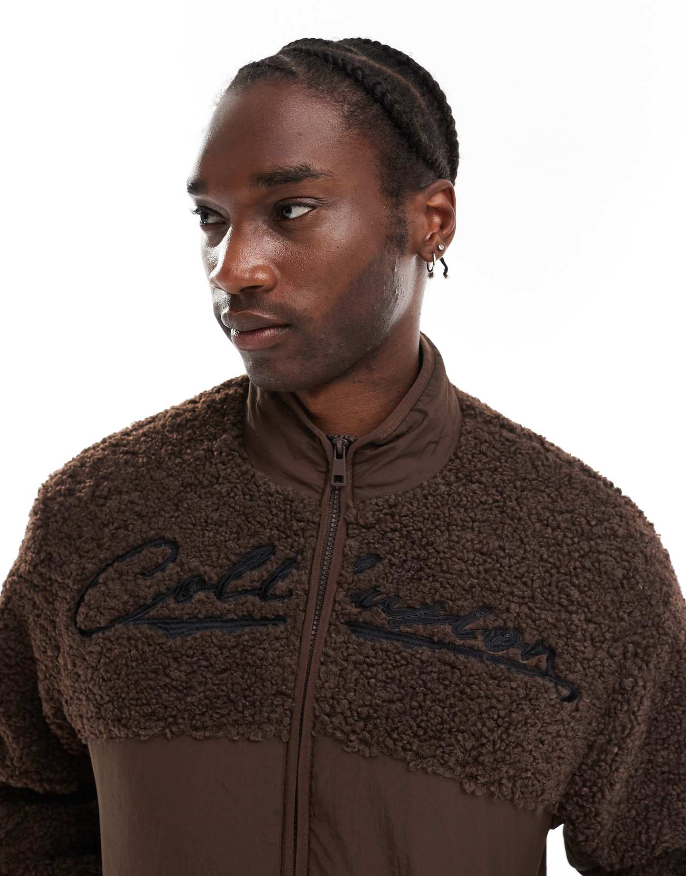 COLLUSION borg and nylon jacket in brown